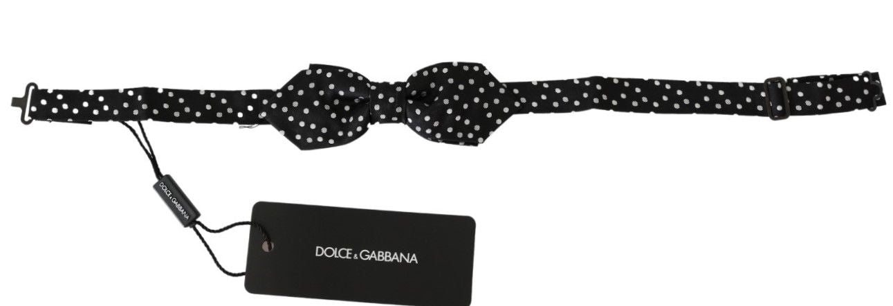 Elegant Black Polka Dot Silk Bow Tie - ventzia