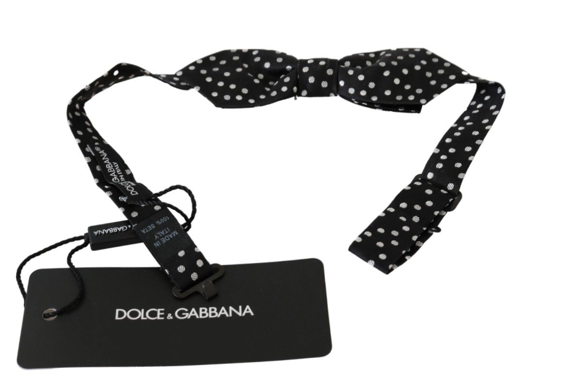 Elegant Black Polka Dot Silk Bow Tie - ventzia
