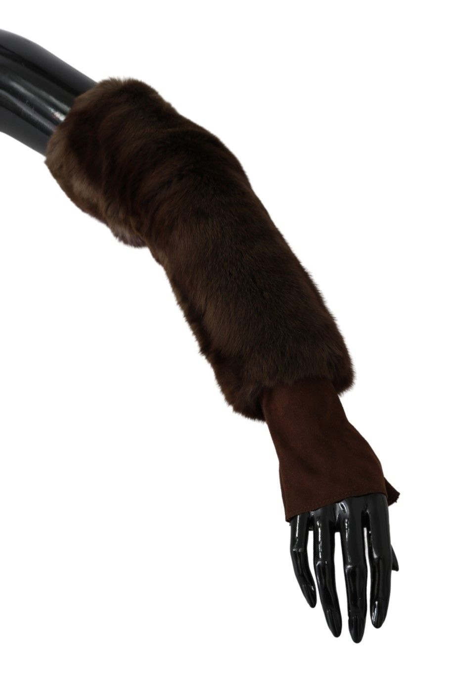 Elegant Brown Fur & Leather Elbow-Length Gloves - ventzia
