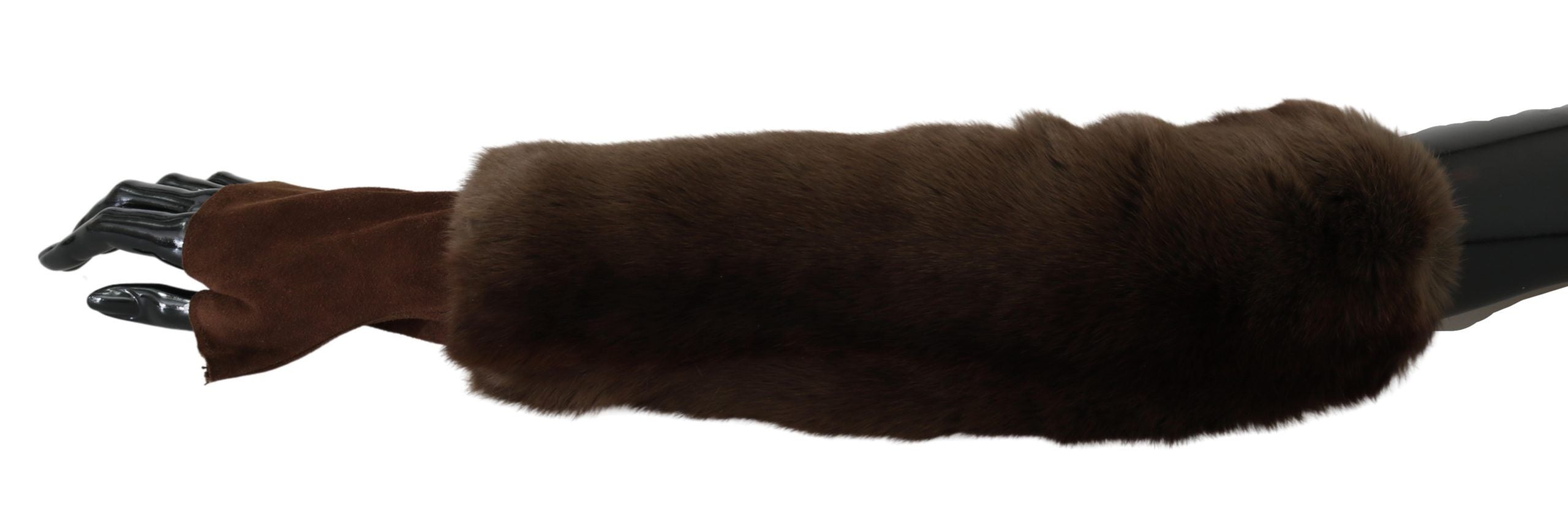 Elegant Brown Fur & Leather Elbow-Length Gloves - ventzia