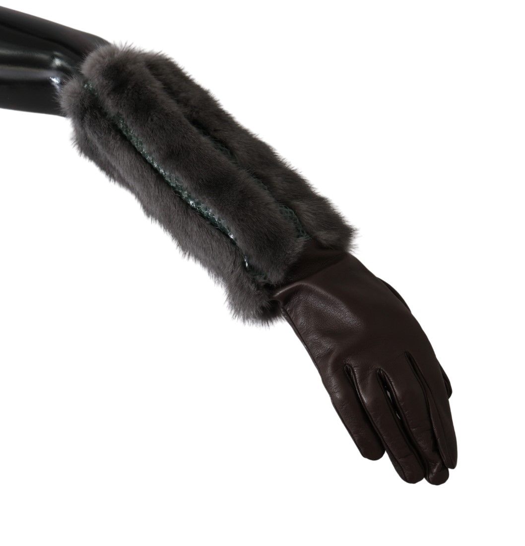 Elegant Mid-Arm Leather Gloves in Brown - ventzia