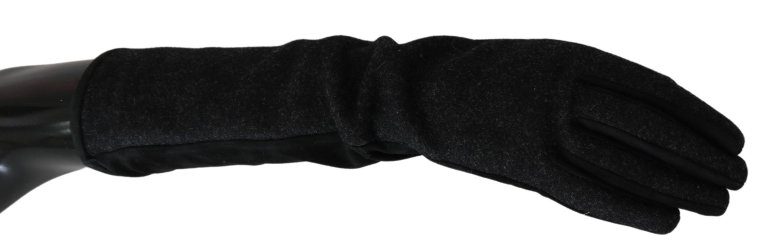 Elegant Mid-Length Wool Gloves in Black - ventzia