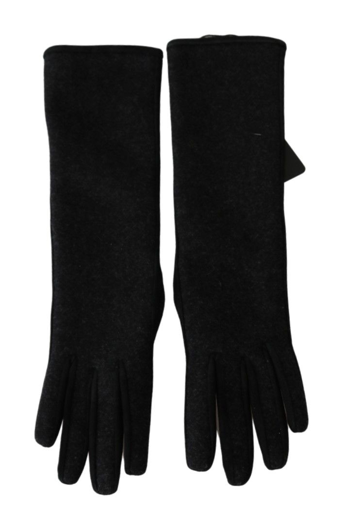 Elegant Mid-Length Wool Gloves in Black - ventzia