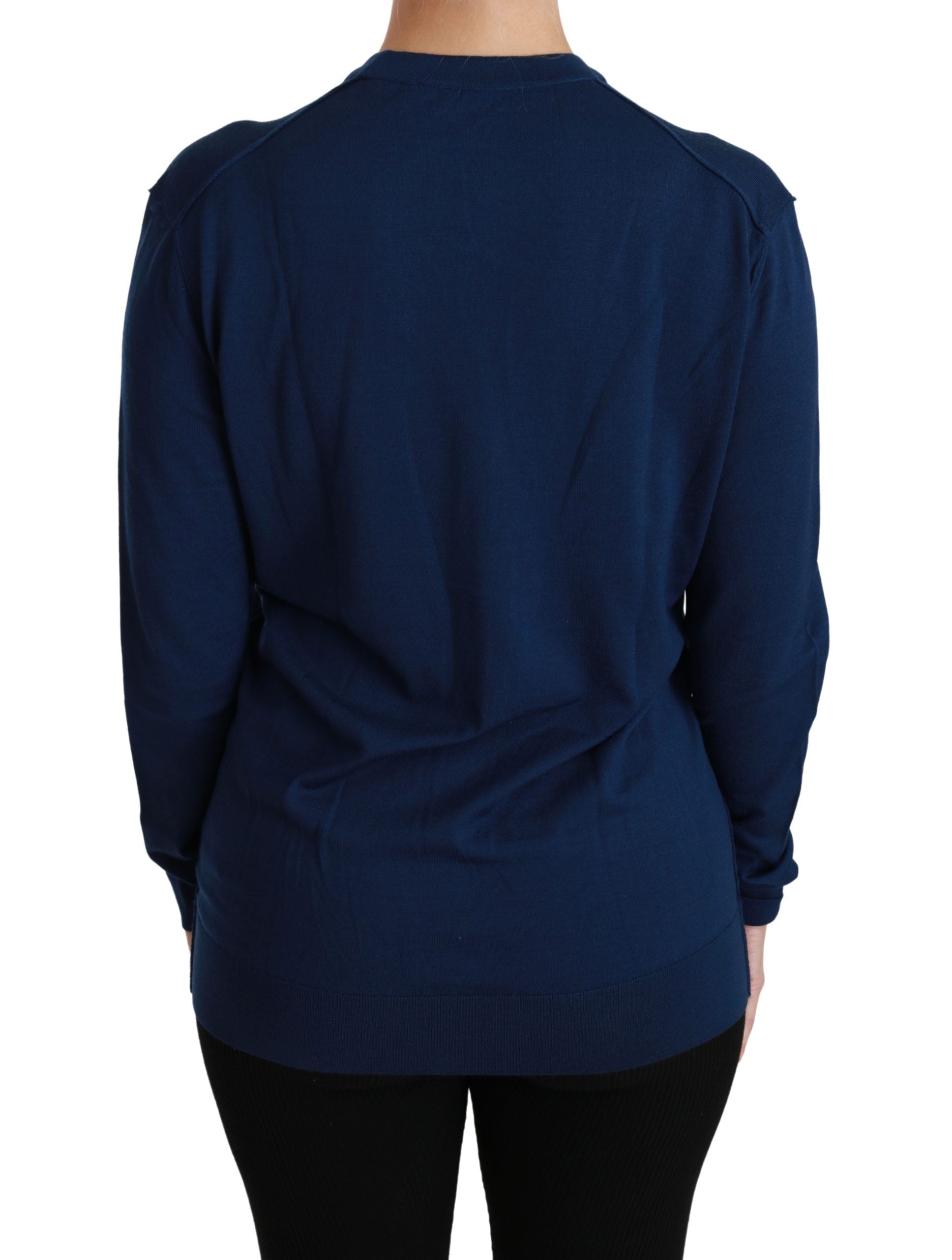 Elegant Blue Virgin Wool Cardigan - ventzia