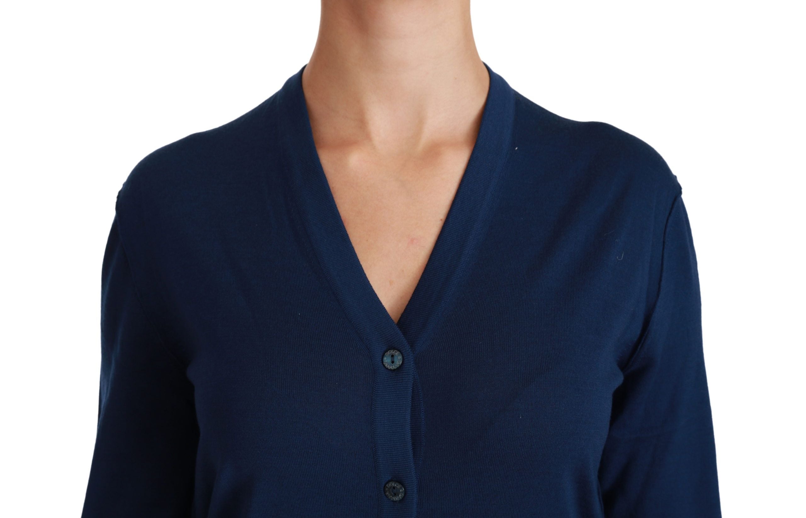 Elegant Blue Virgin Wool Cardigan - ventzia