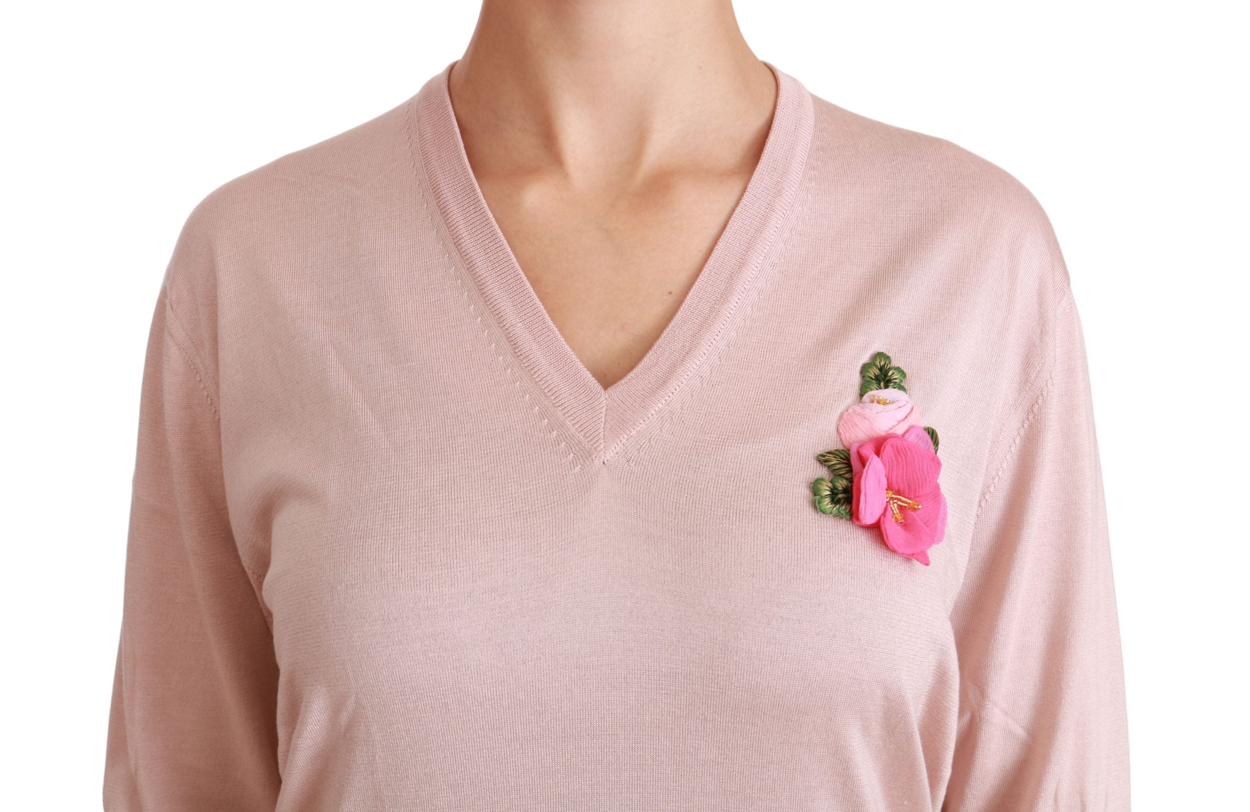 Pink Floral Silk V-Neck Sweater - ventzia