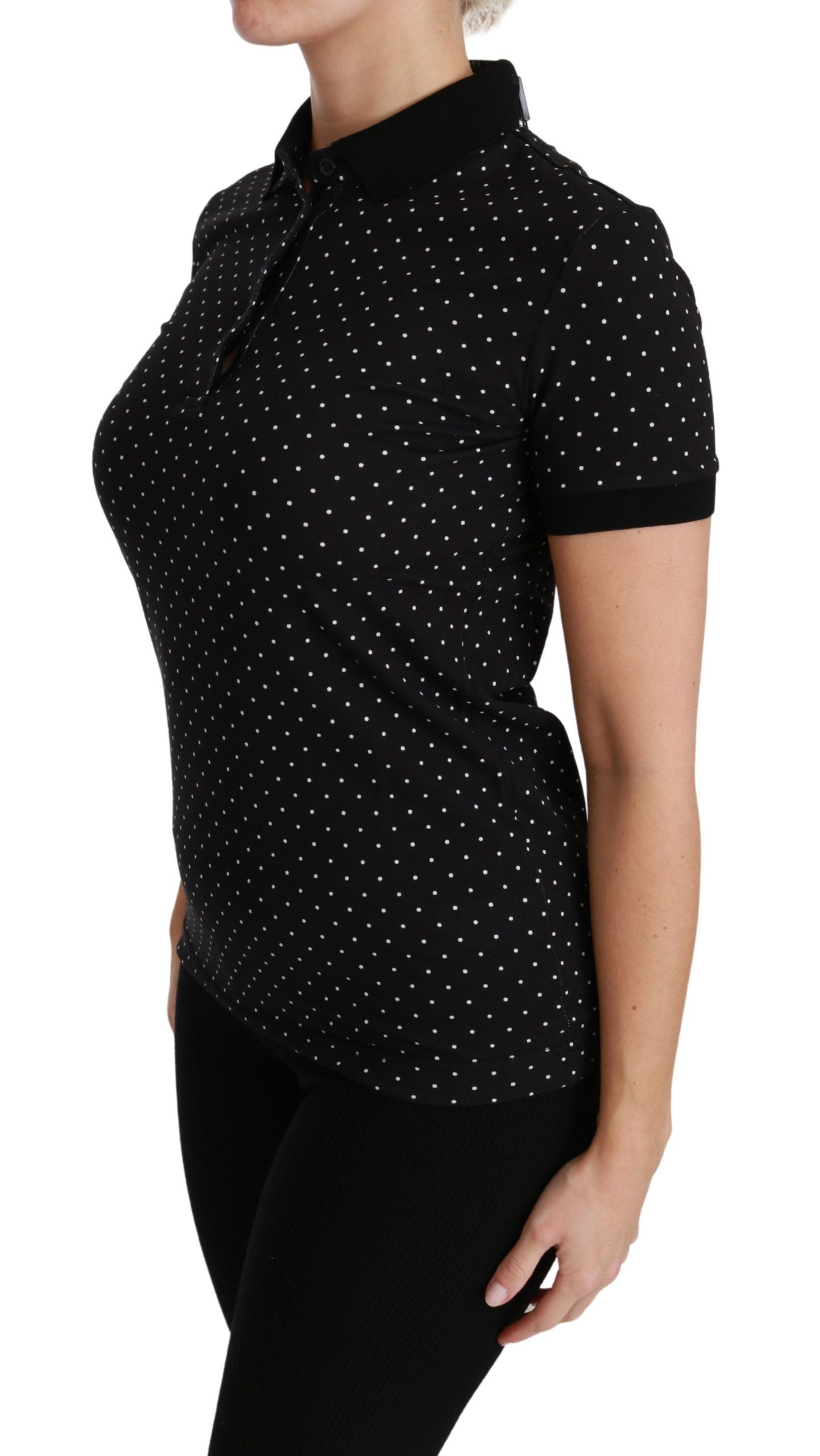 Elegant Black Dotted Polo Shirt - ventzia