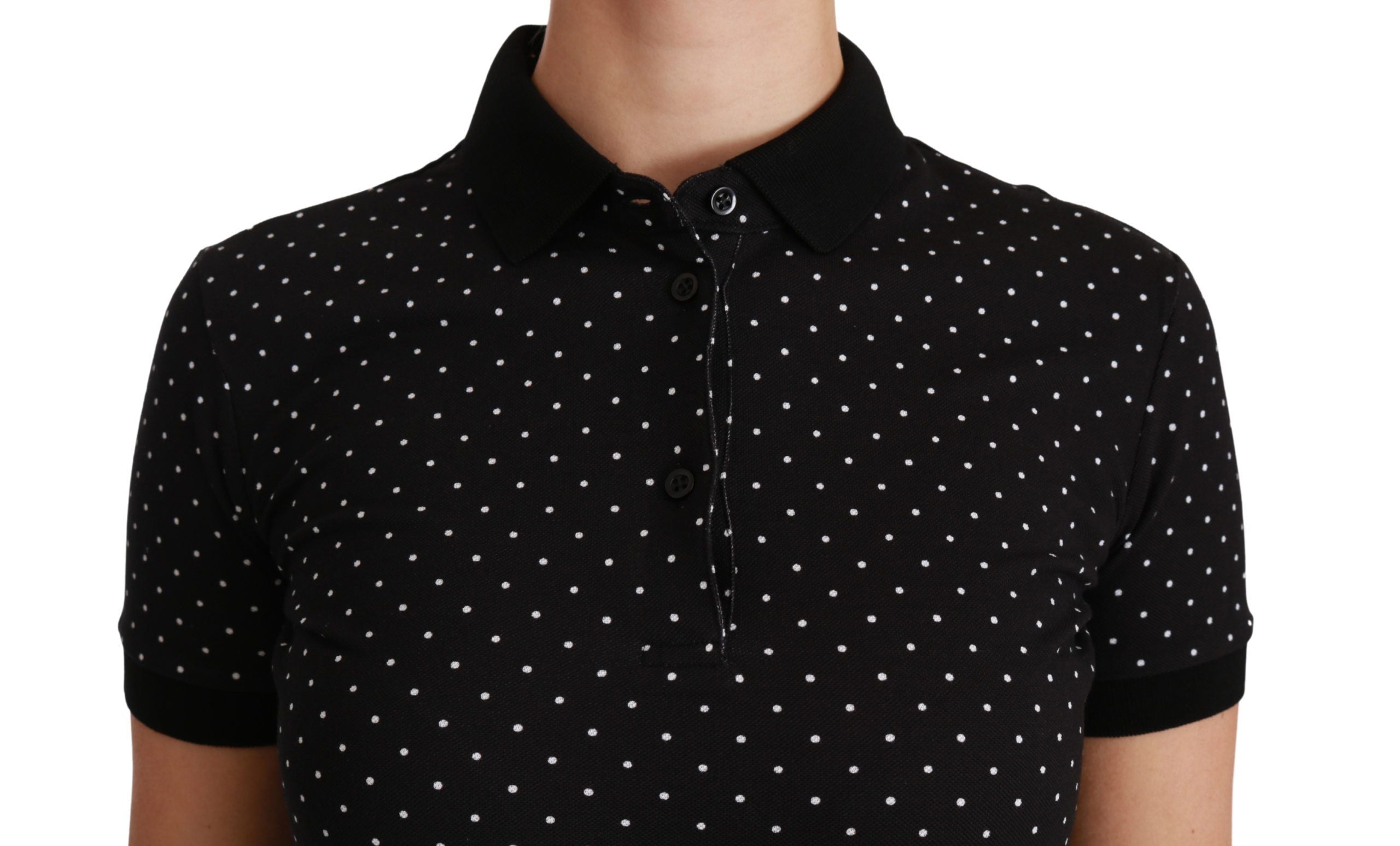 Elegant Black Dotted Polo Shirt - ventzia