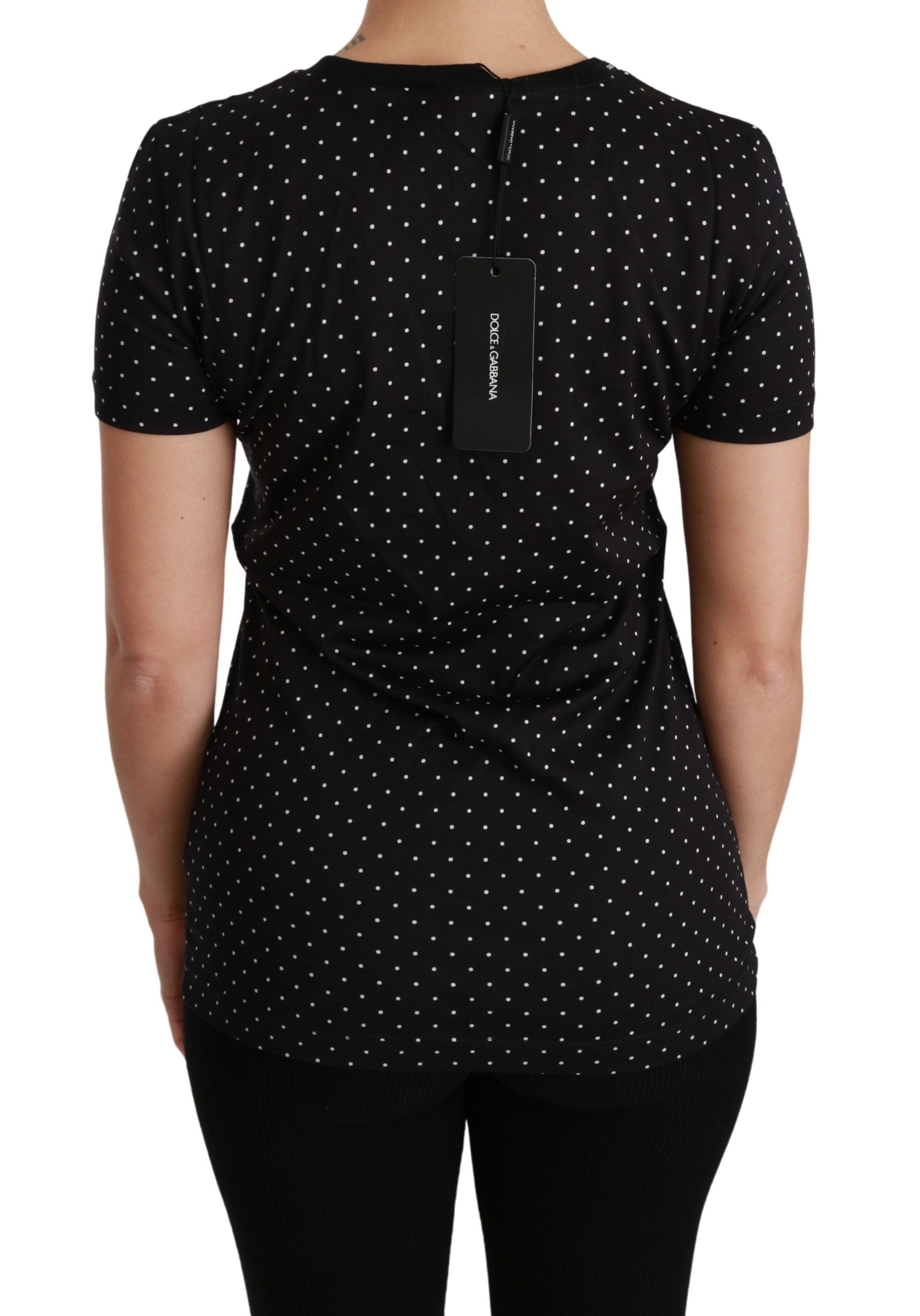 Chic Black Dotted Crewneck Cotton Tee - ventzia