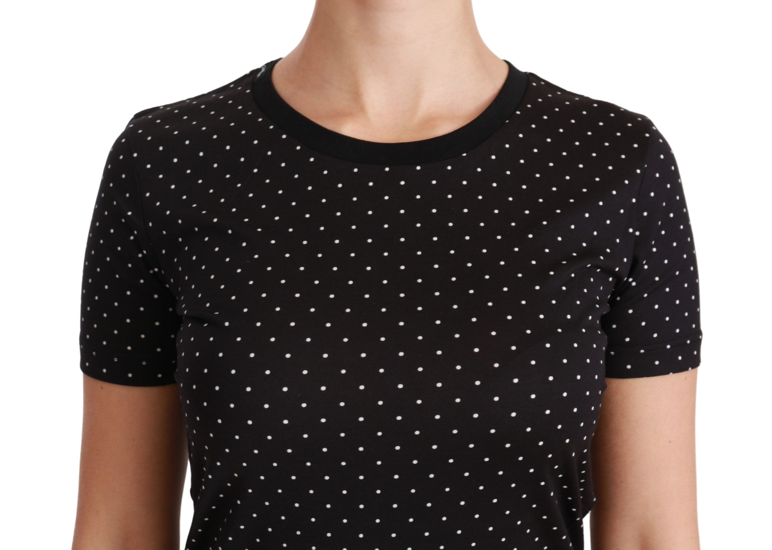 Chic Black Dotted Crewneck Cotton Tee - ventzia