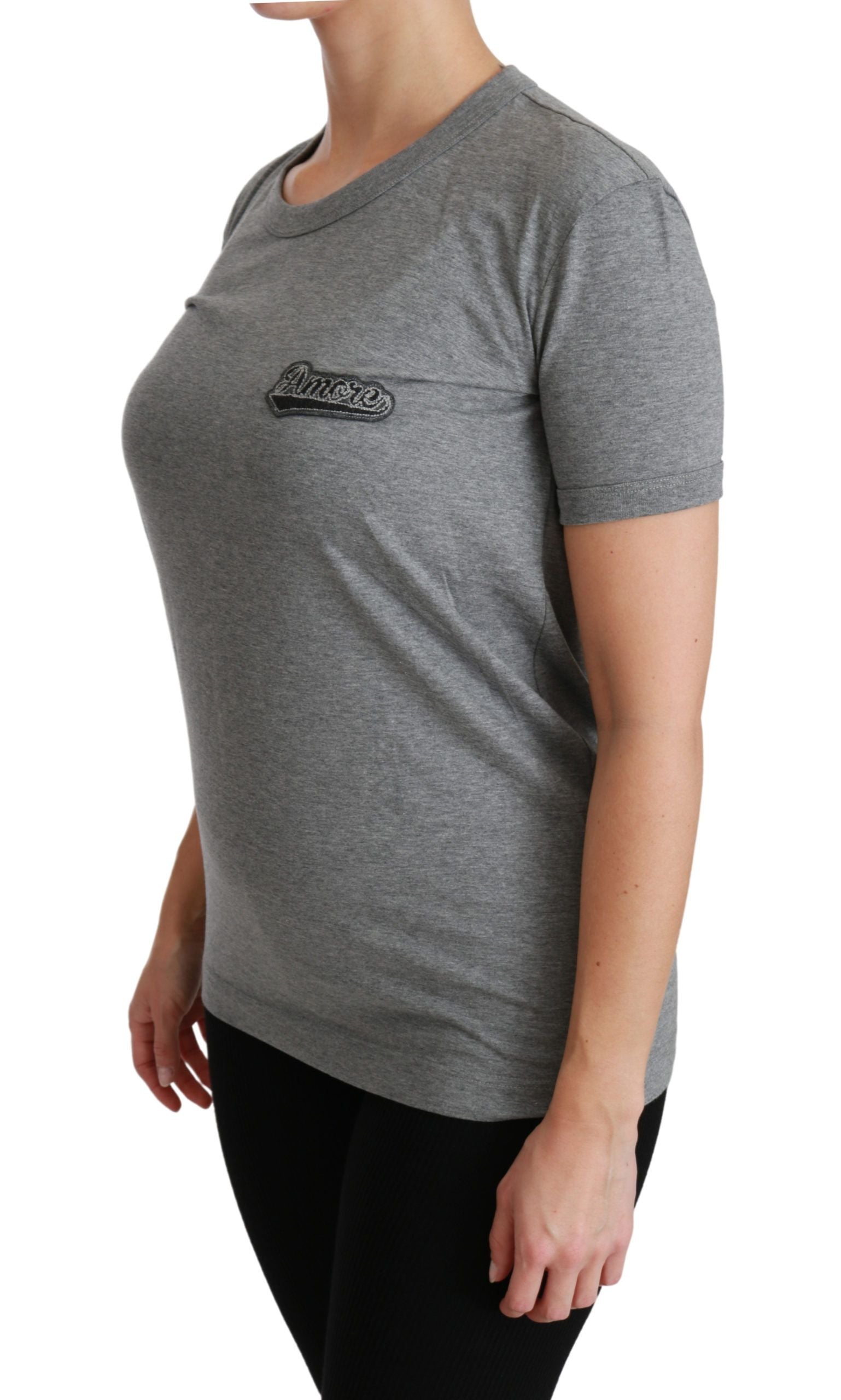 Chic Gray Amore Patch Crewneck Tee - ventzia