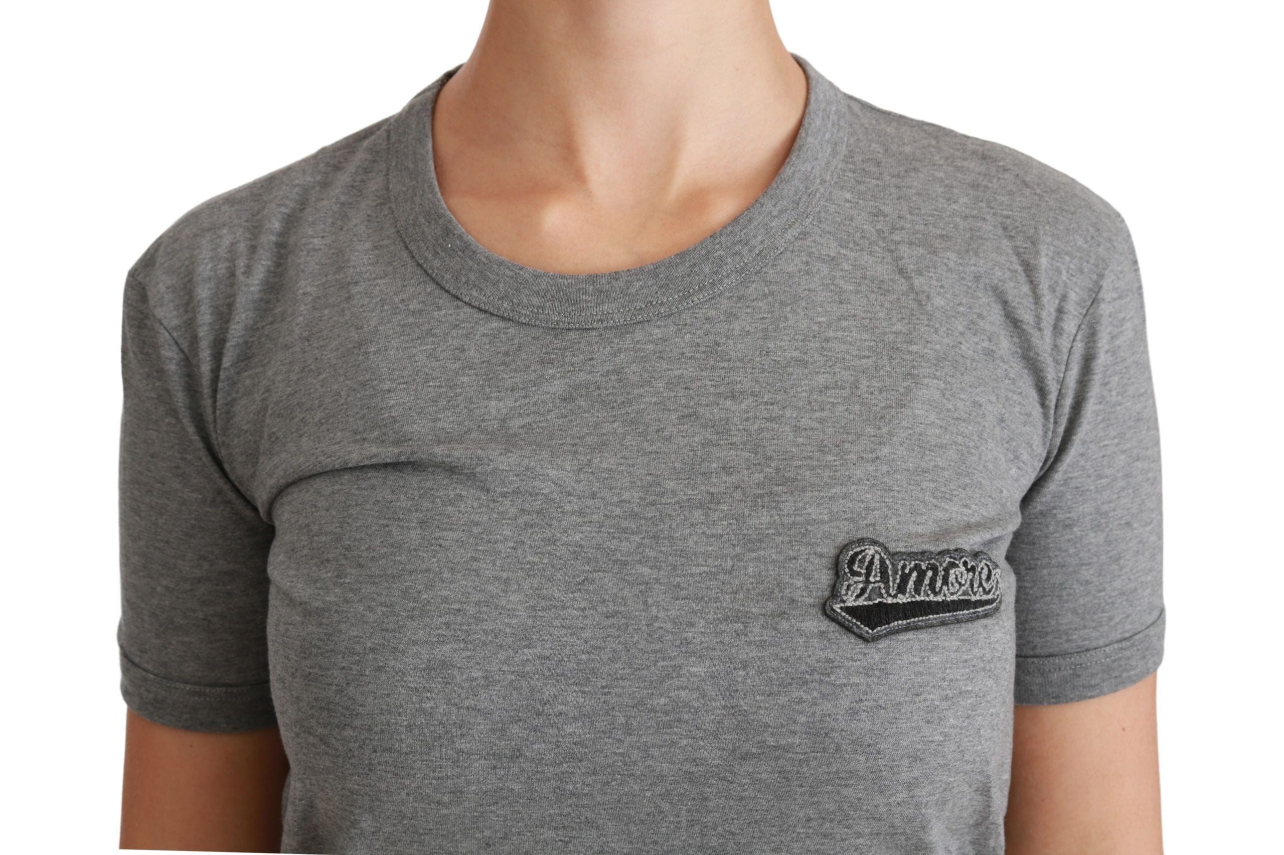 Chic Gray Amore Patch Crewneck Tee - ventzia