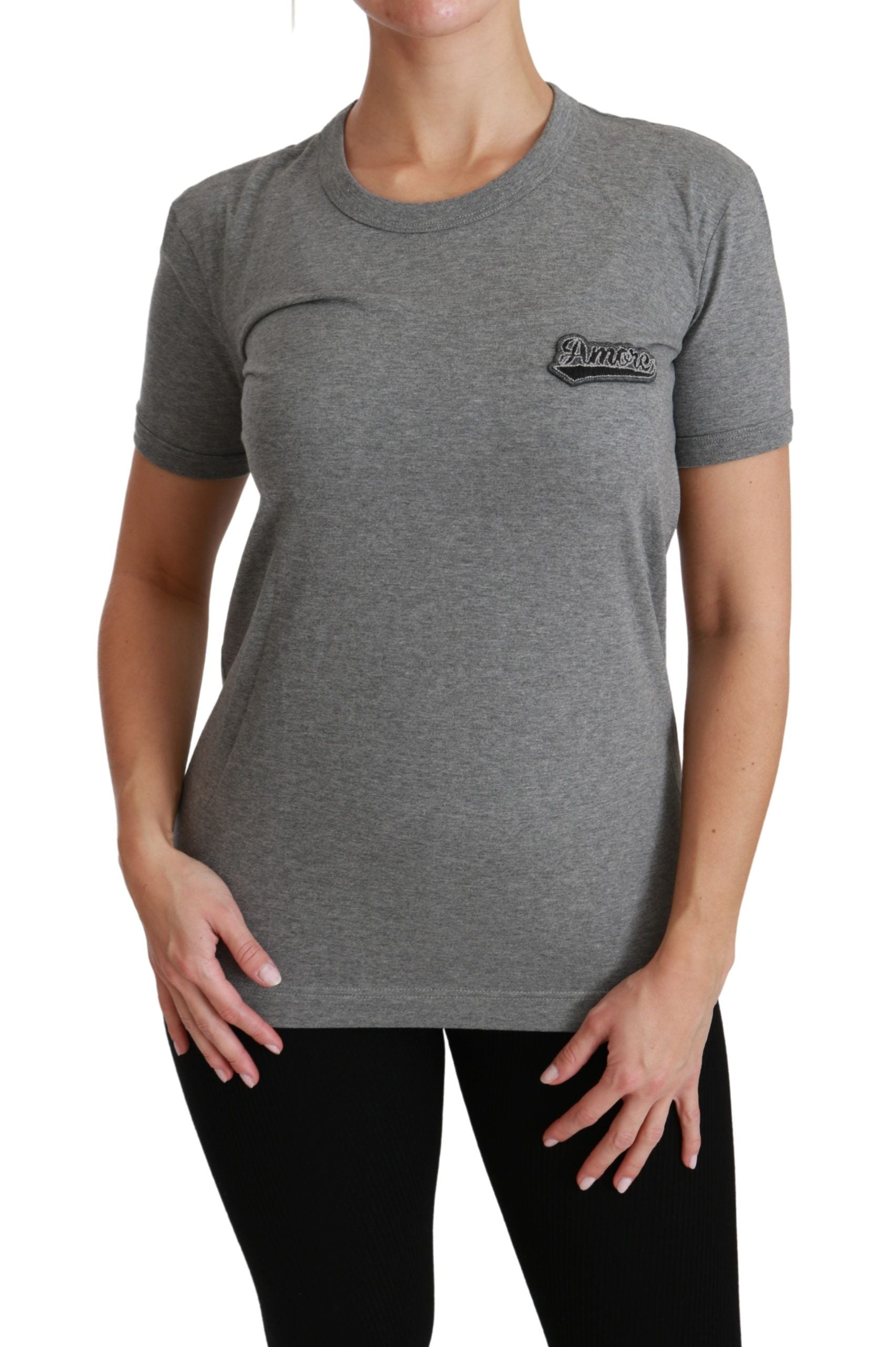 Chic Gray Amore Patch Crewneck Tee - ventzia