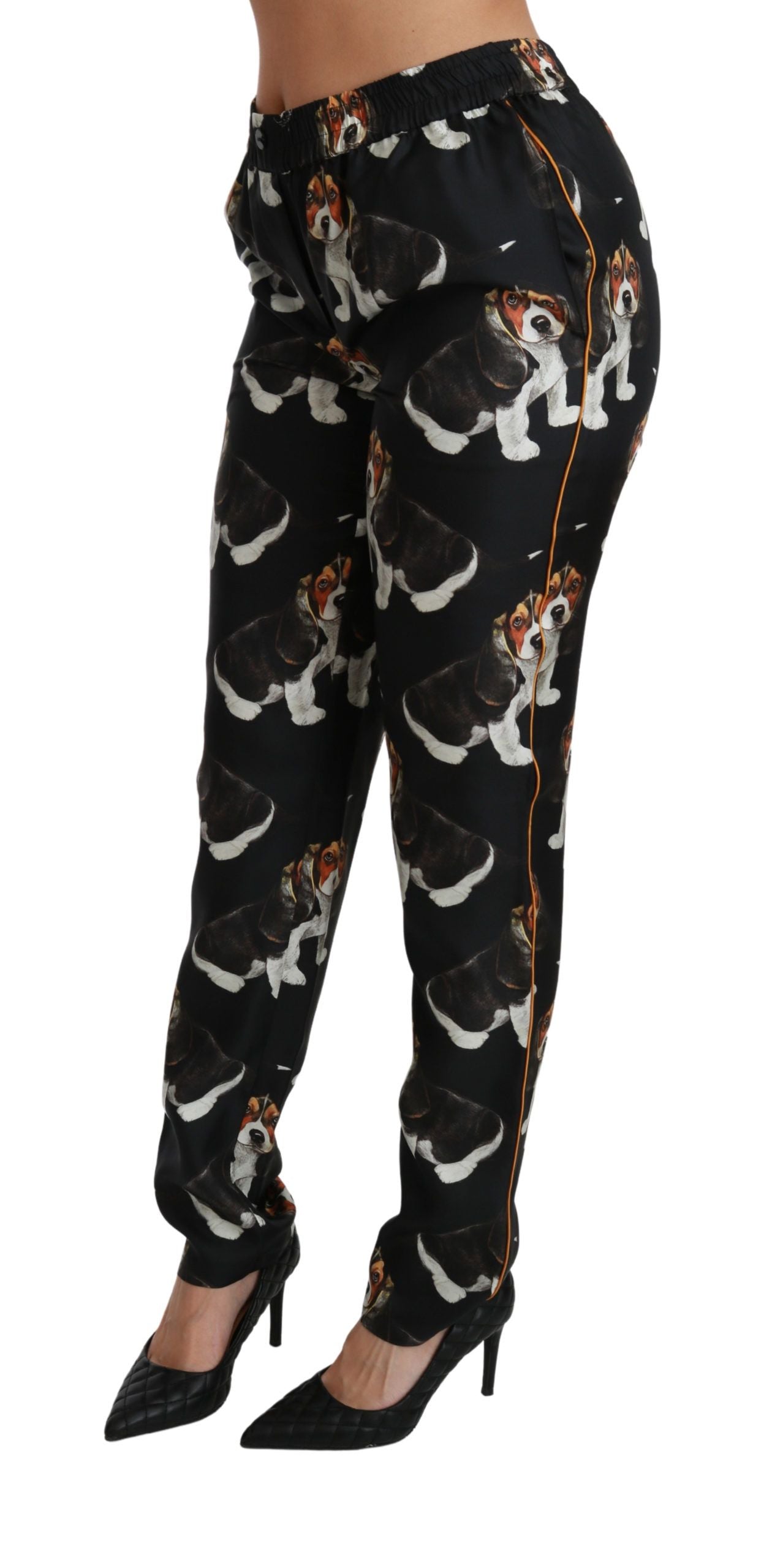 Elegant Silk Puppy Dog Print Pants - ventzia
