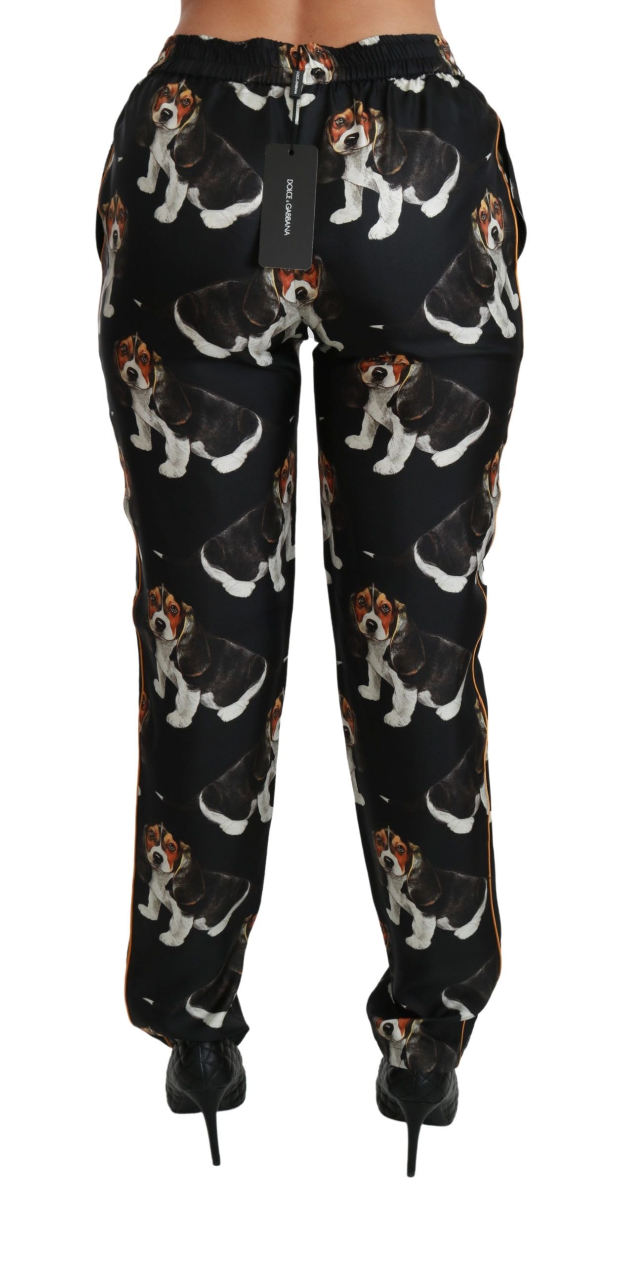 Elegant Silk Puppy Dog Print Pants - ventzia