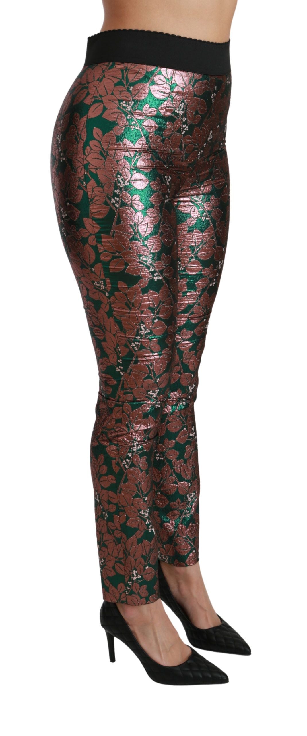 Elegant Bronze Leaf Metallic Trousers - ventzia