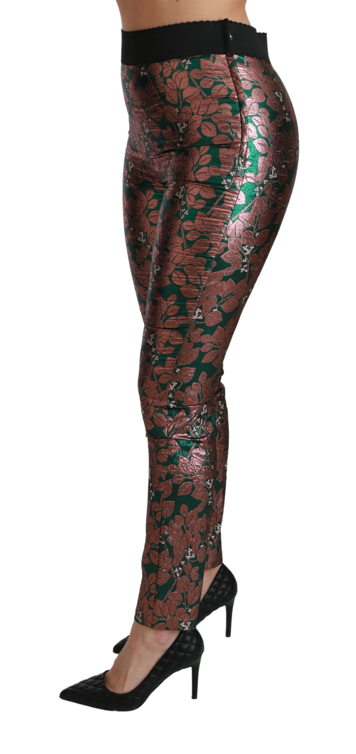Elegant Bronze Leaf Metallic Trousers - ventzia