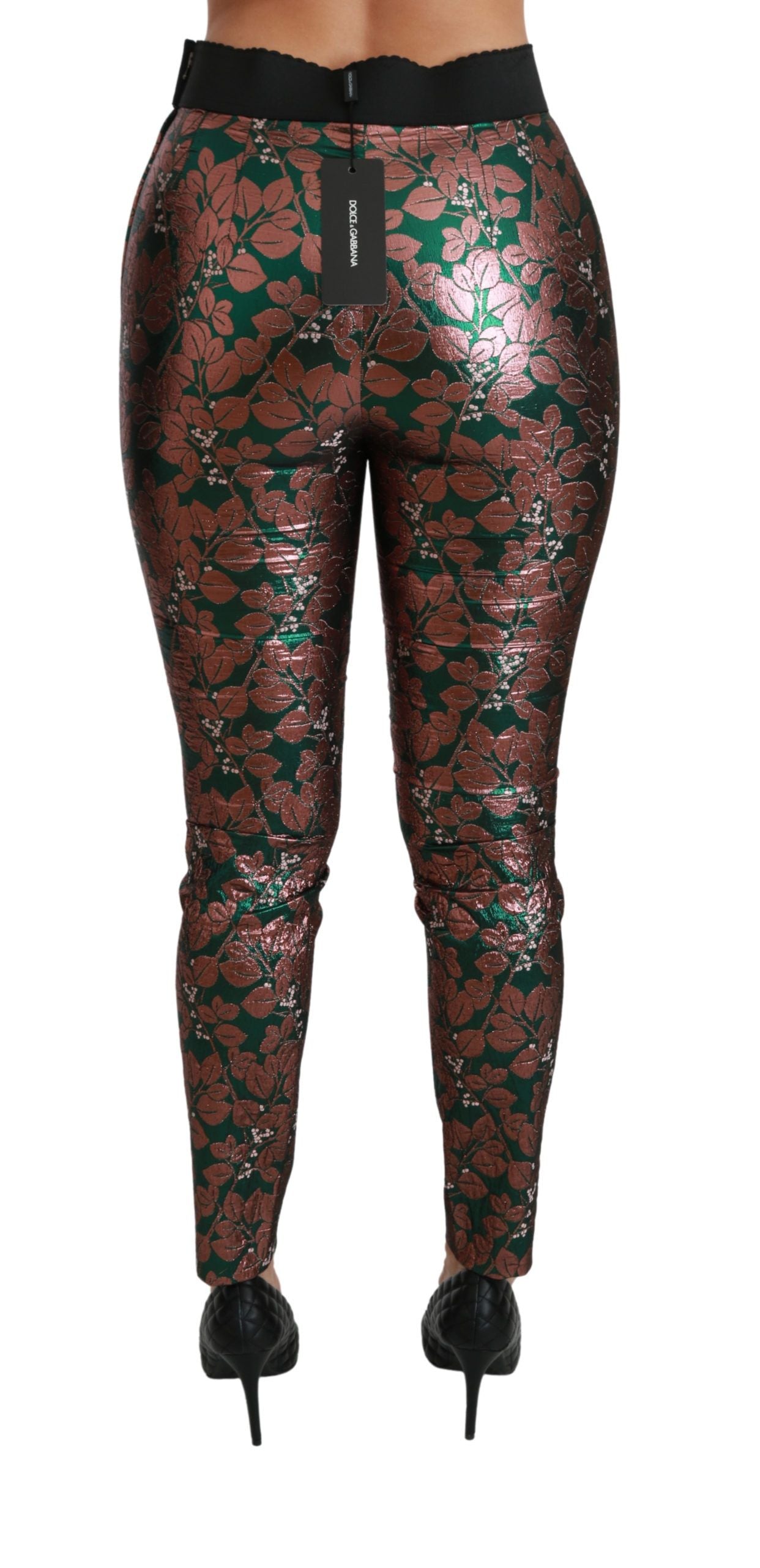 Elegant Bronze Leaf Metallic Trousers - ventzia