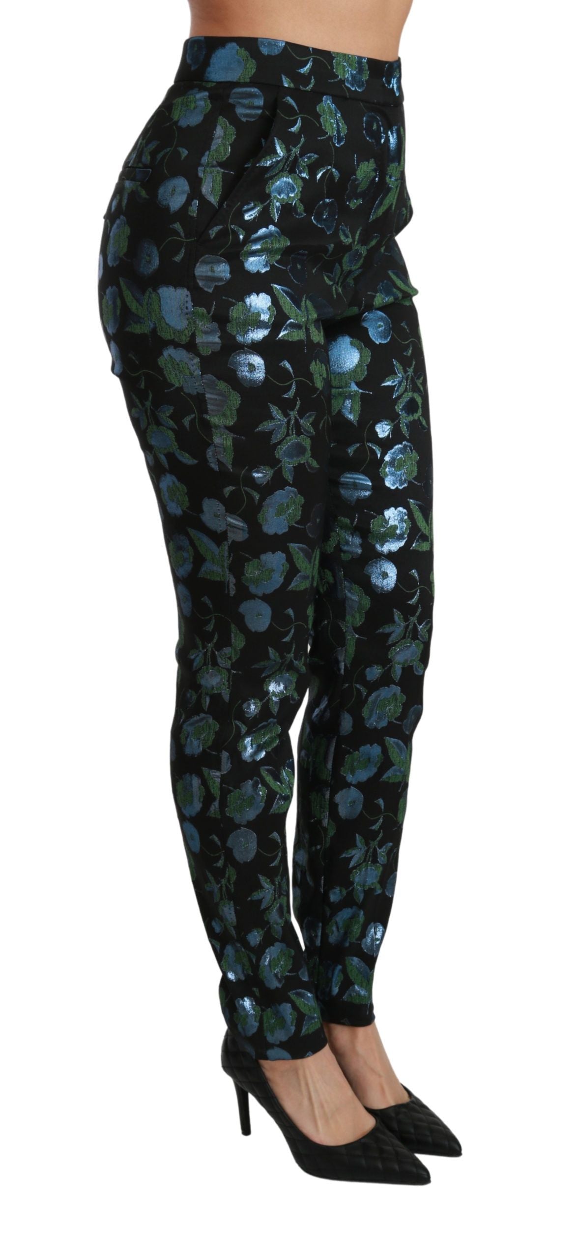 Floral High Waist Skinny Trousers - ventzia