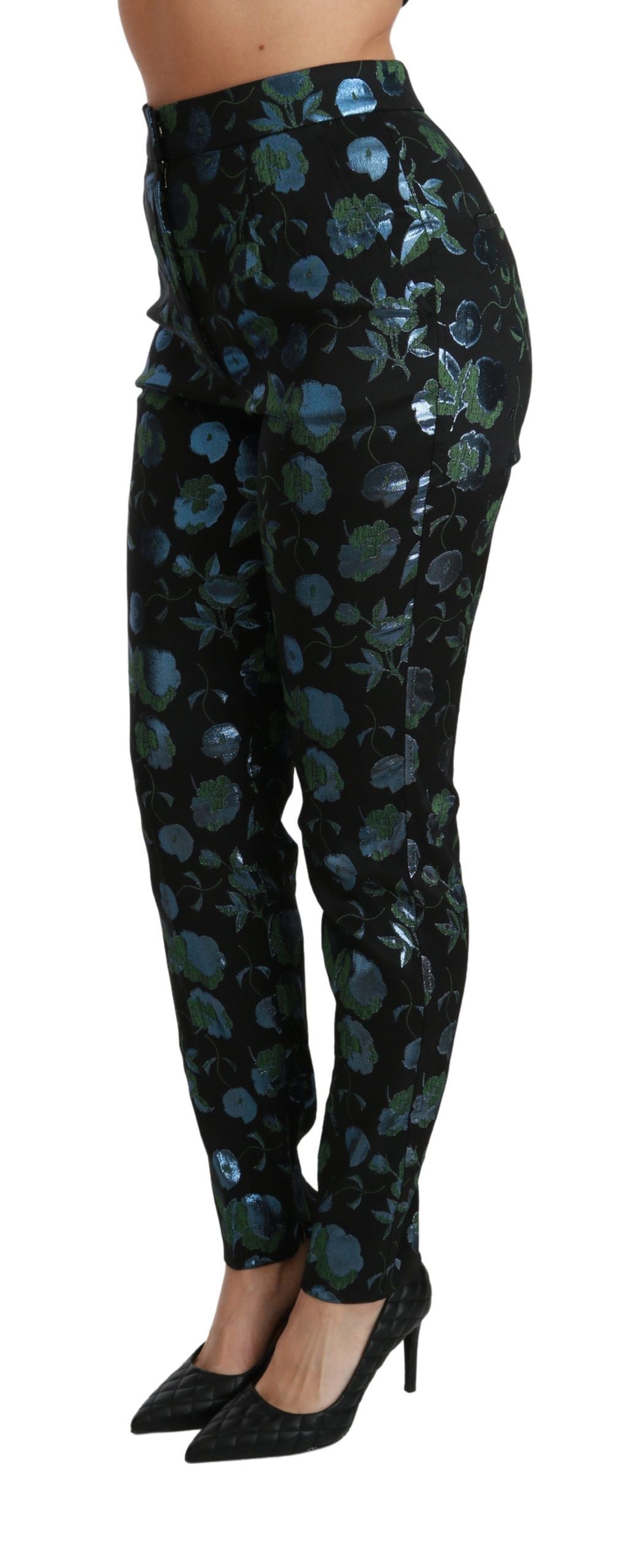 Floral High Waist Skinny Trousers - ventzia