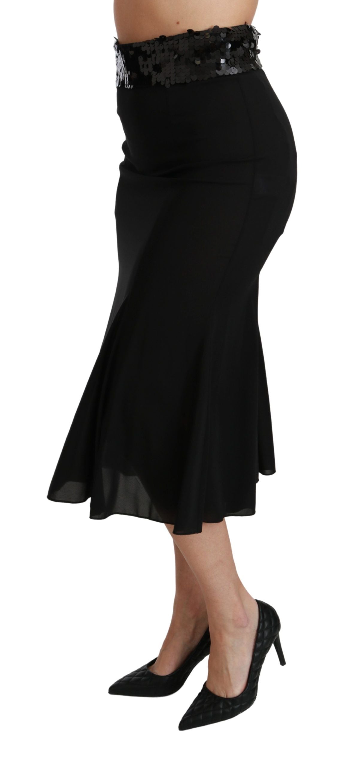 Elegant High Waist Sequin Black Skirt - ventzia