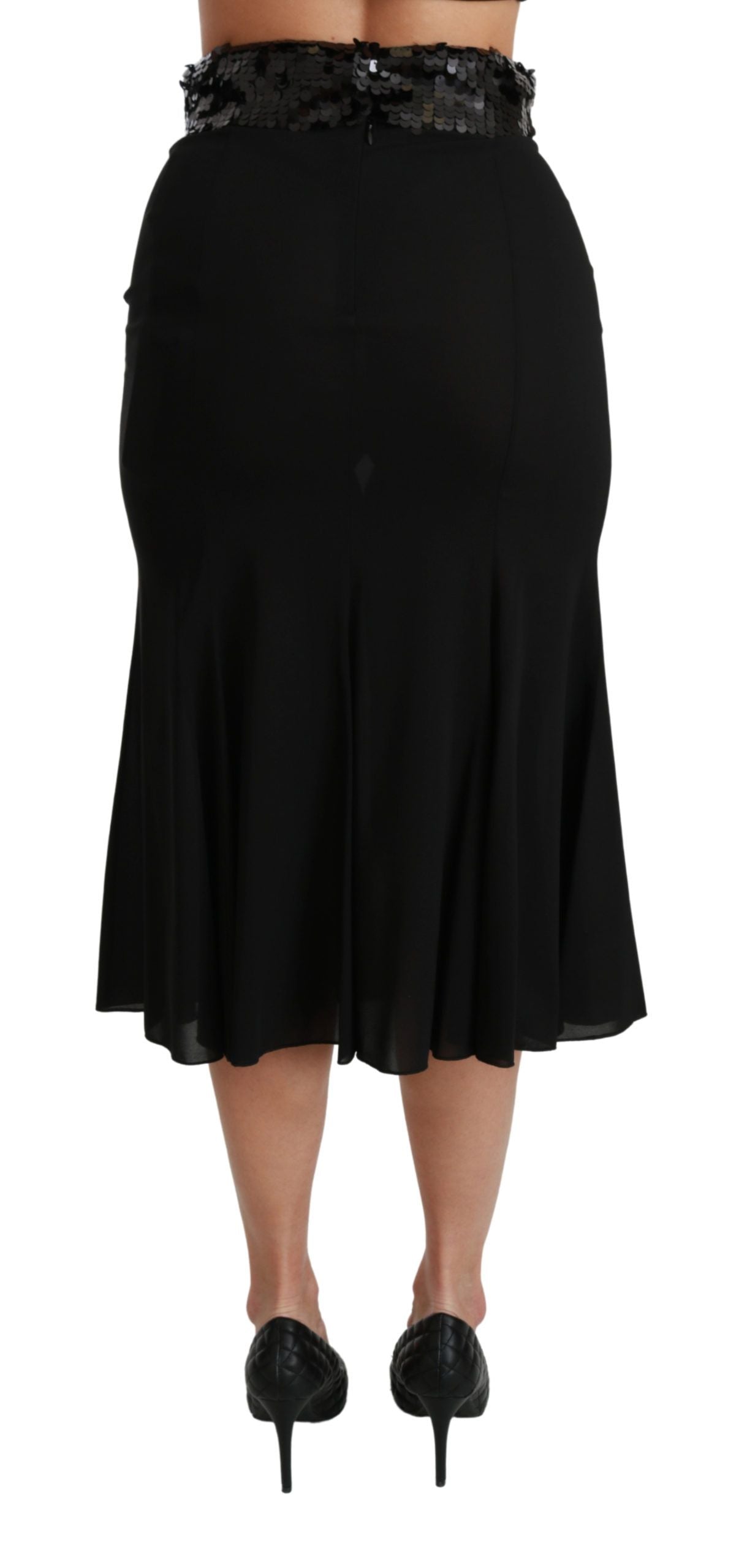 Elegant High Waist Sequin Black Skirt - ventzia