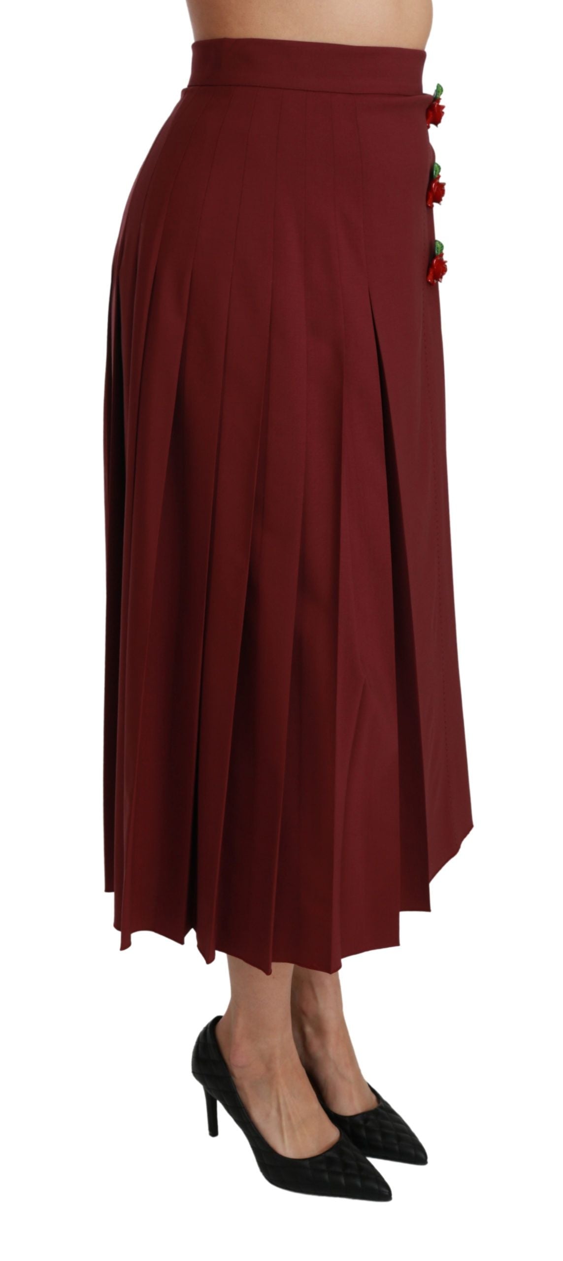 Elegant Red High Waist Virgin Wool Skirt - ventzia