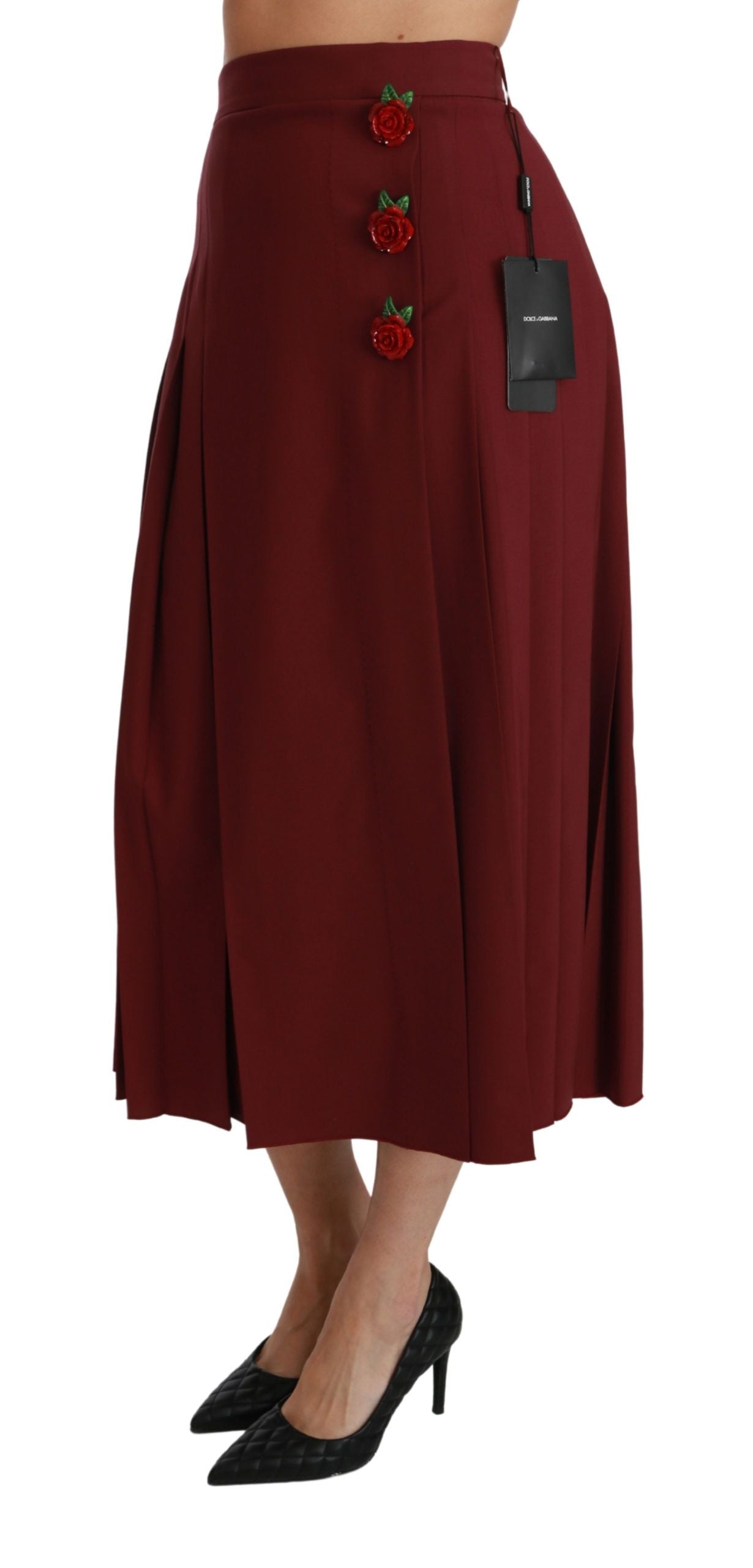 Elegant Red High Waist Virgin Wool Skirt - ventzia