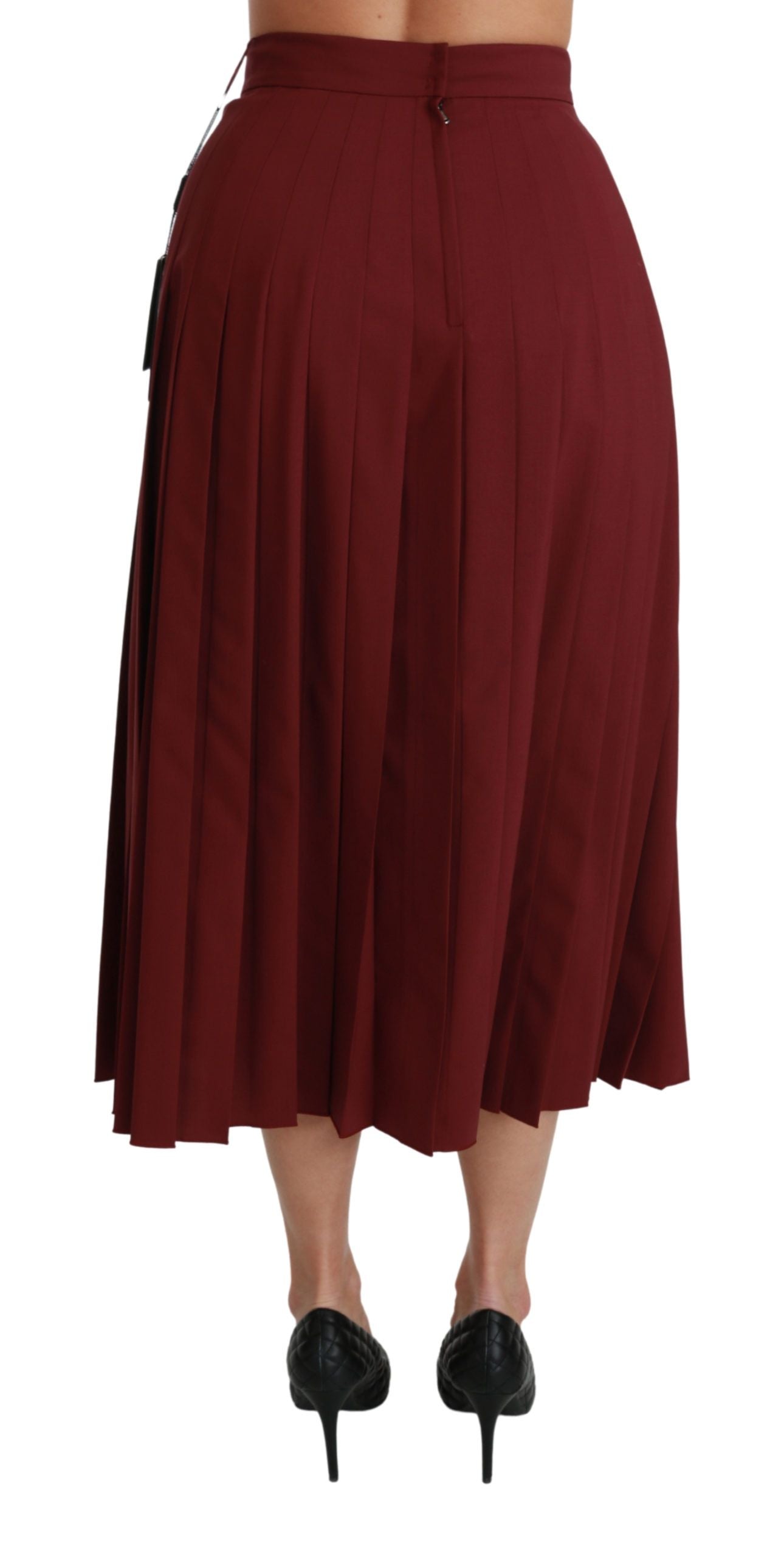Elegant Red High Waist Virgin Wool Skirt - ventzia