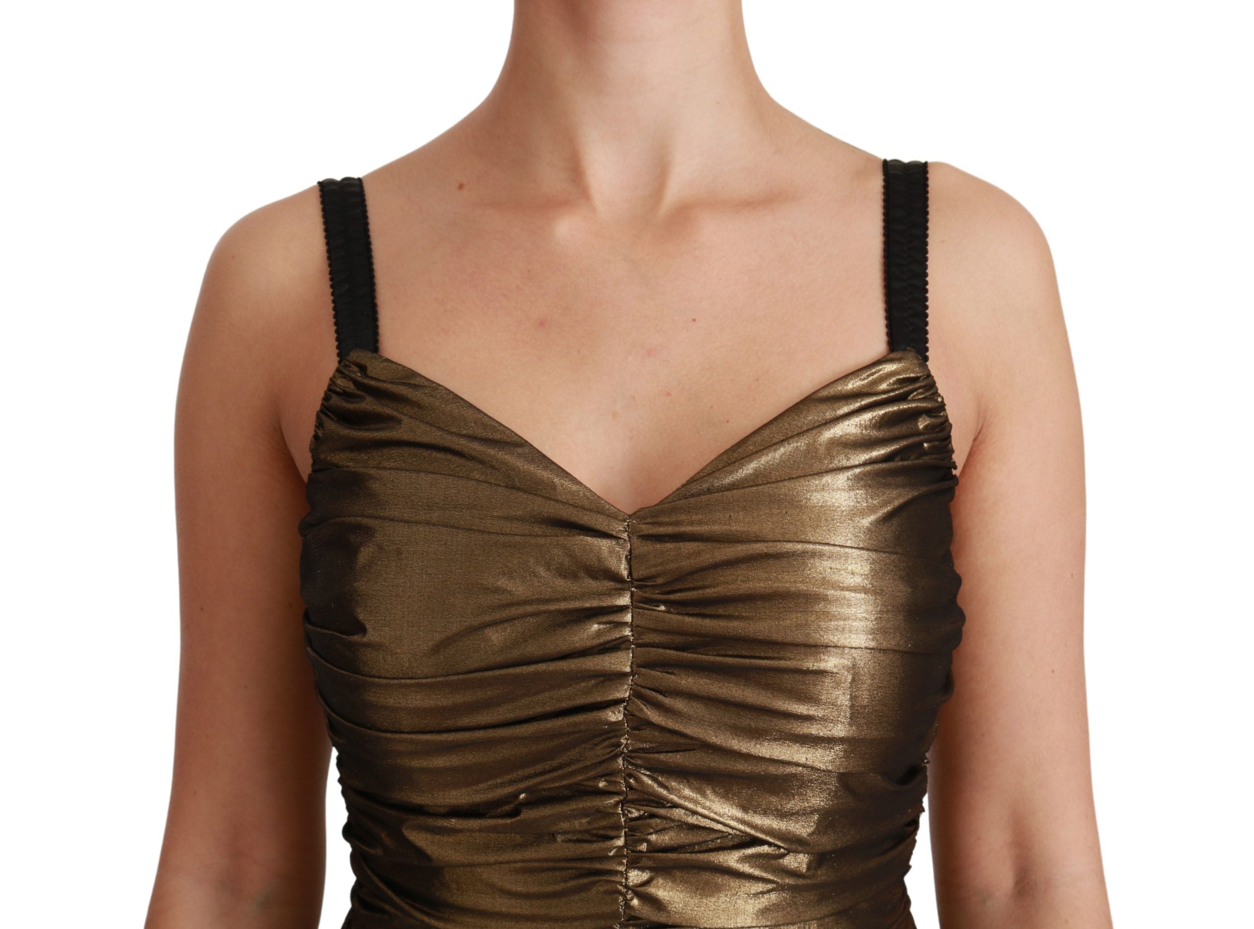Gold Stretch Lame Ruched Dress - ventzia