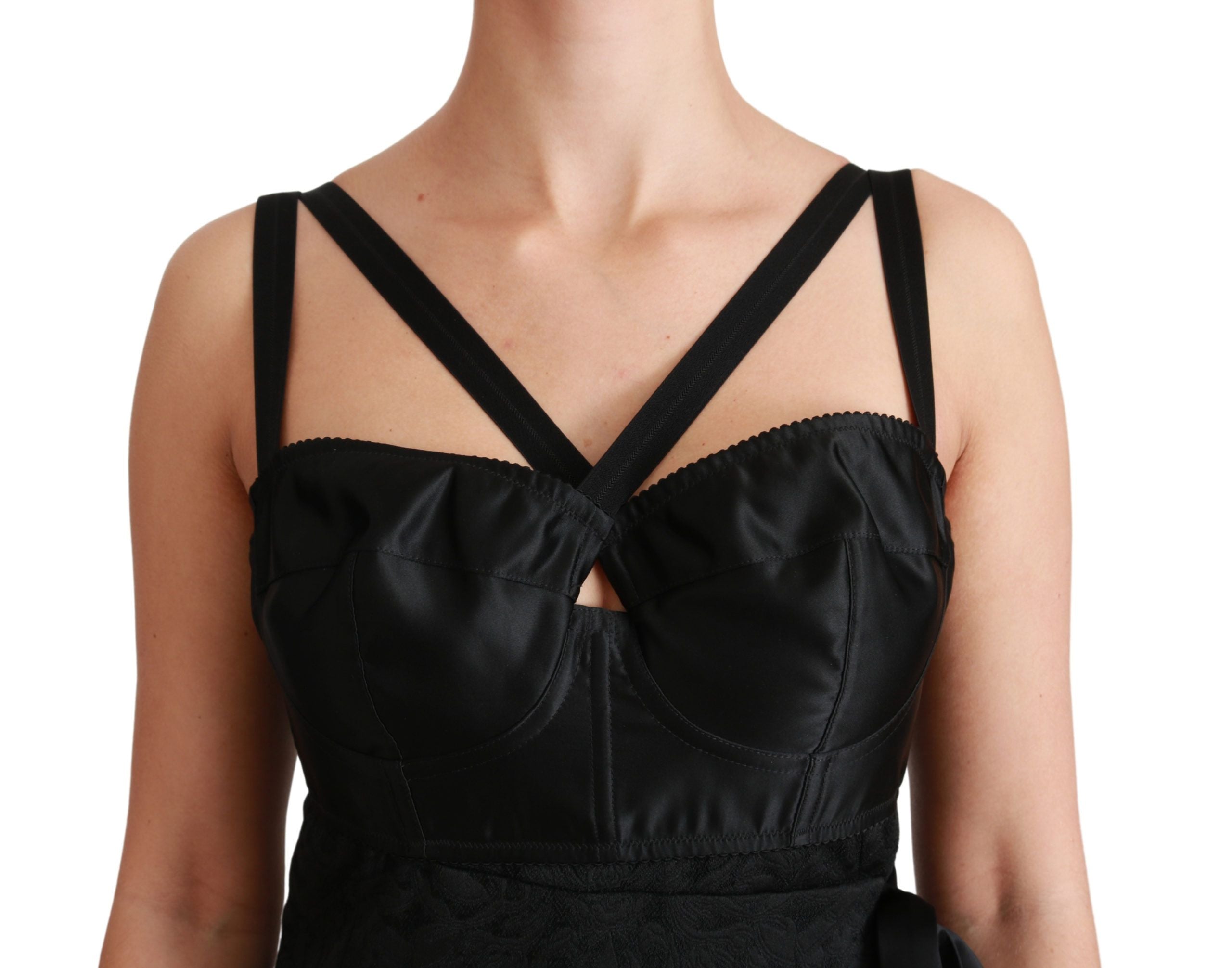 Elegant Black Jacquard Sheath Dress - ventzia