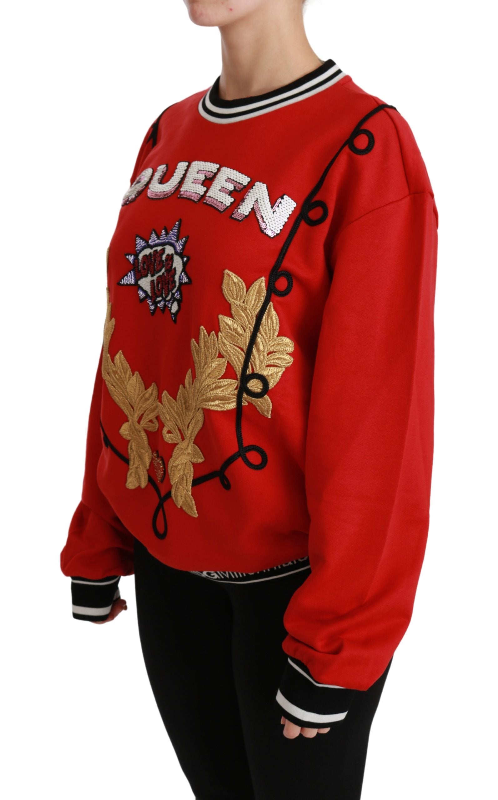 Radiant Red Sequined Crew Neck Sweater - ventzia