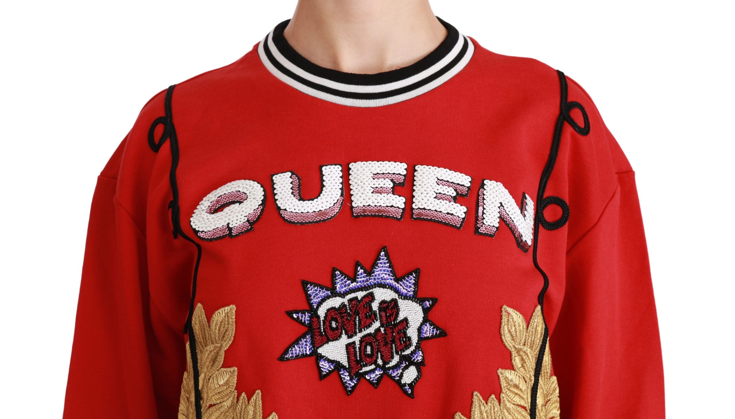 Radiant Red Sequined Crew Neck Sweater - ventzia