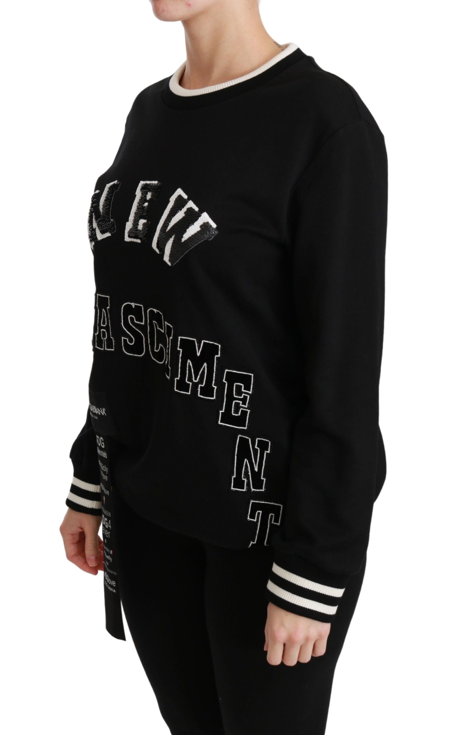 Chic Black Sequined Cotton Sweater - ventzia
