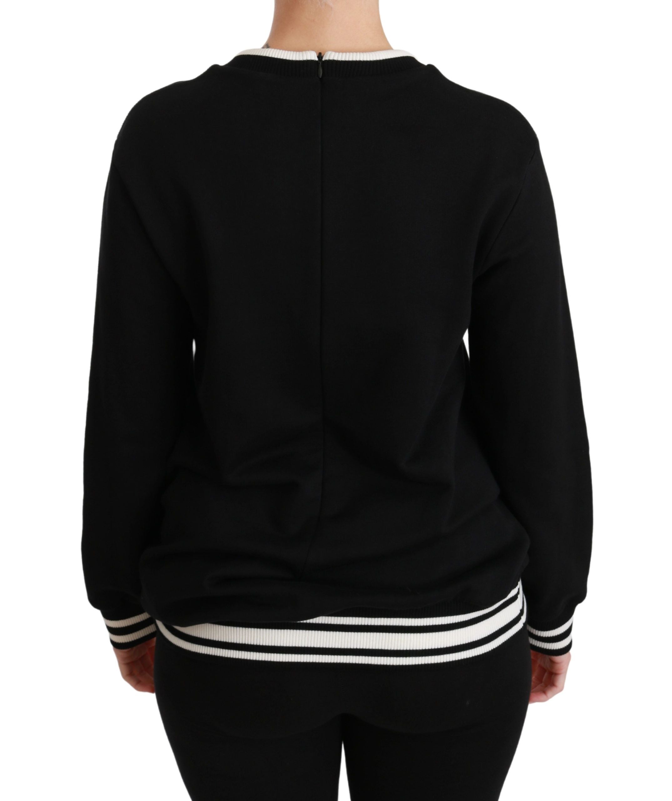 Chic Black Sequined Cotton Sweater - ventzia