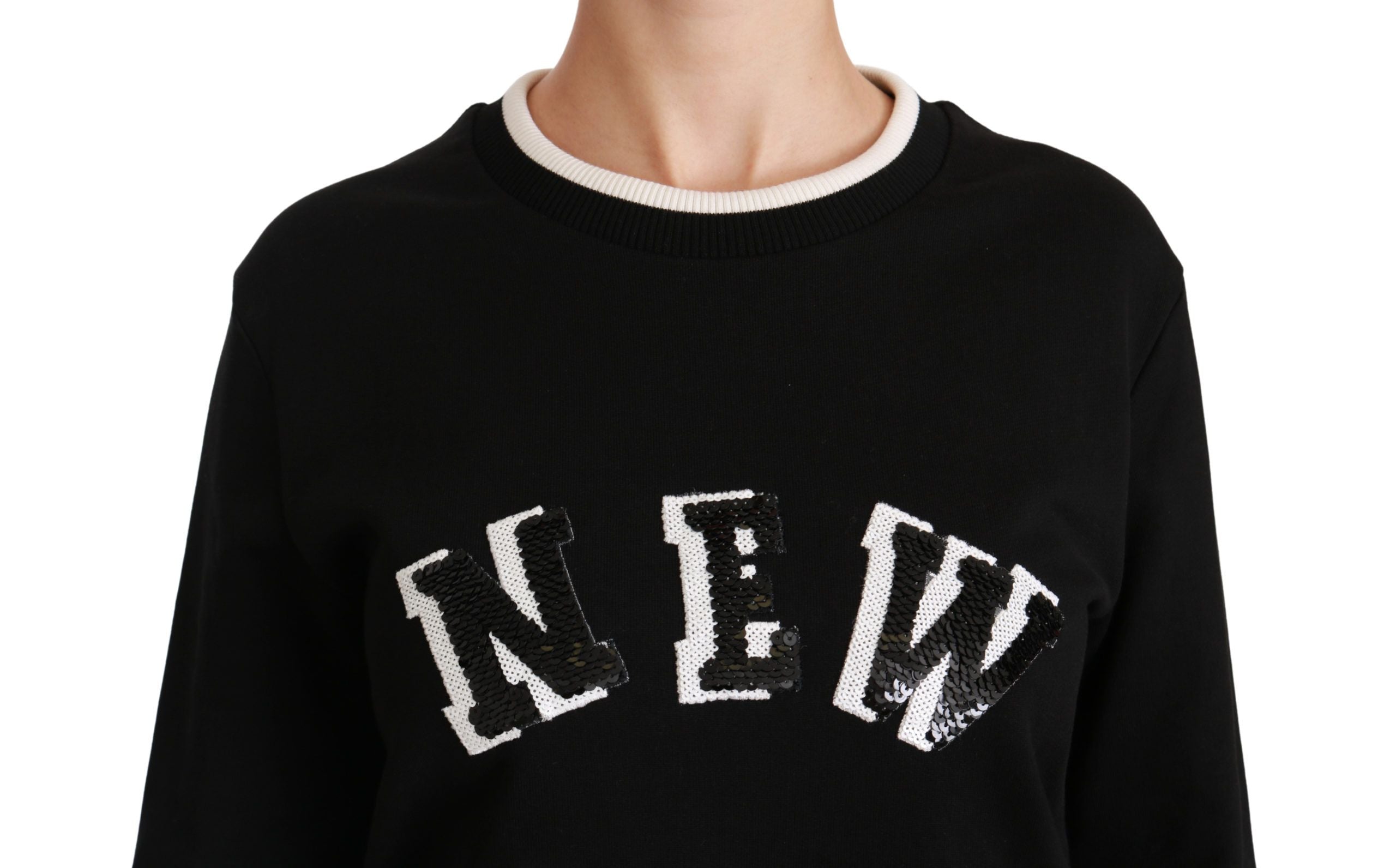 Chic Black Sequined Cotton Sweater - ventzia