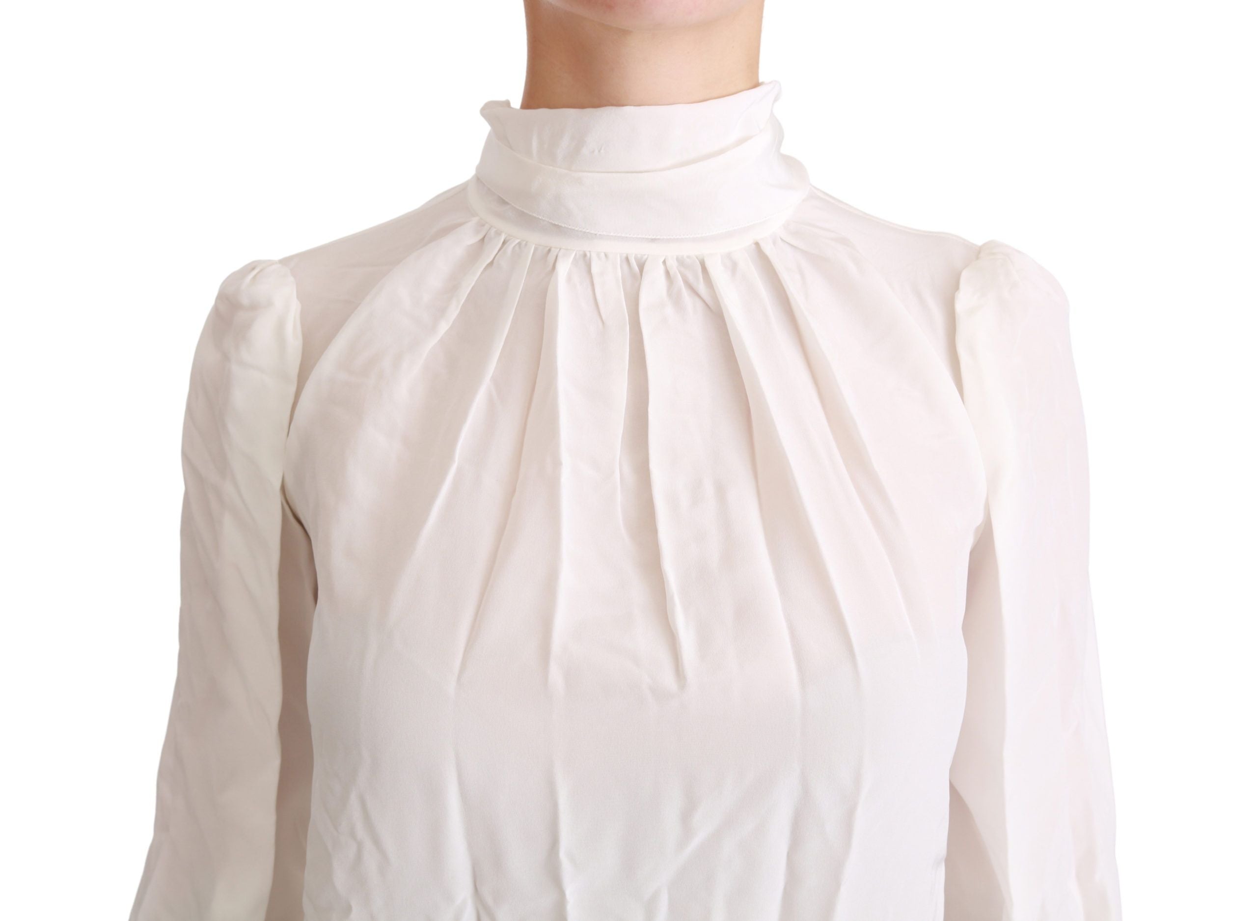 Elegant White Silk Turtle Neck Blouse - ventzia