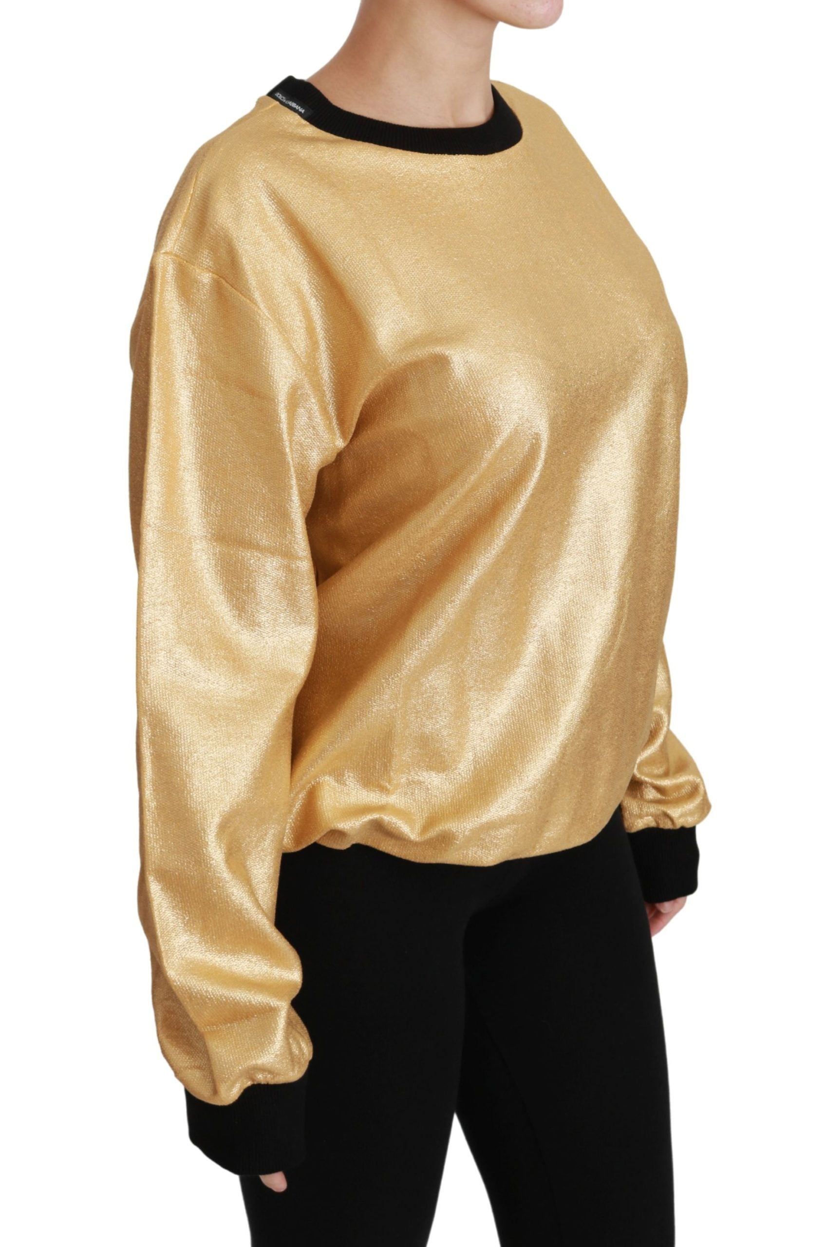 Elegant Gold Crew Neck Cotton Sweater - ventzia