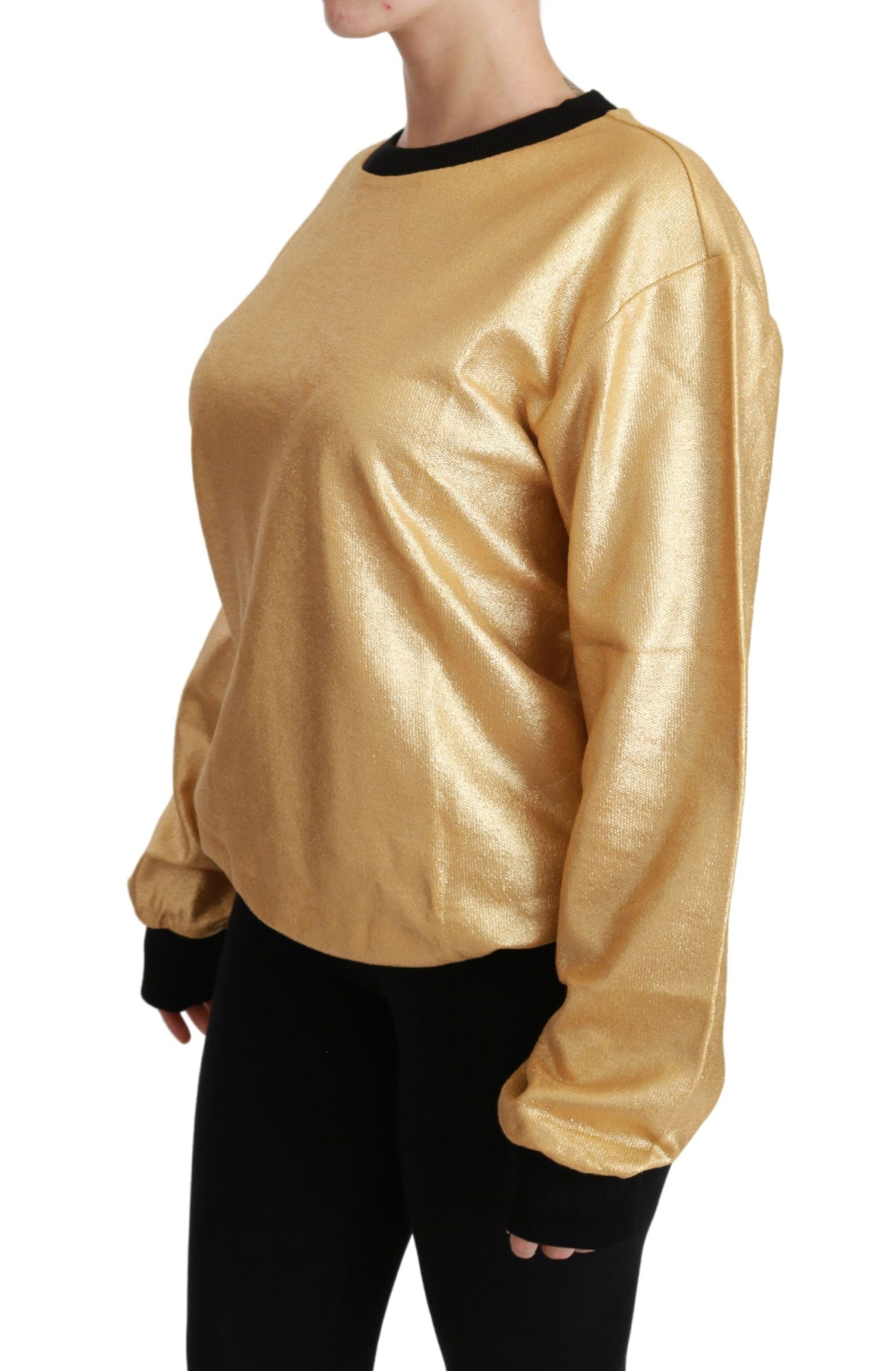 Elegant Gold Crew Neck Cotton Sweater - ventzia