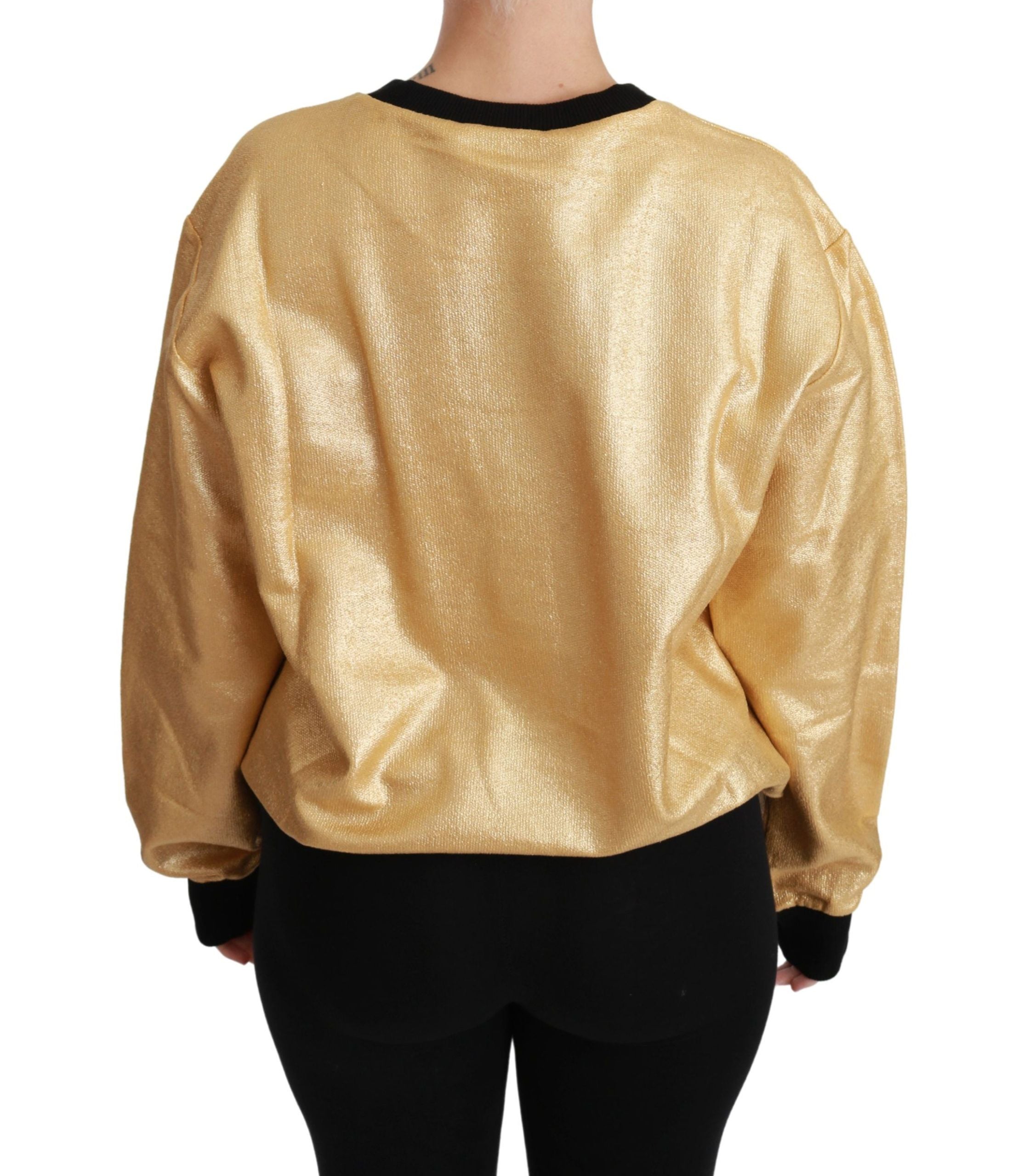 Elegant Gold Crew Neck Cotton Sweater - ventzia
