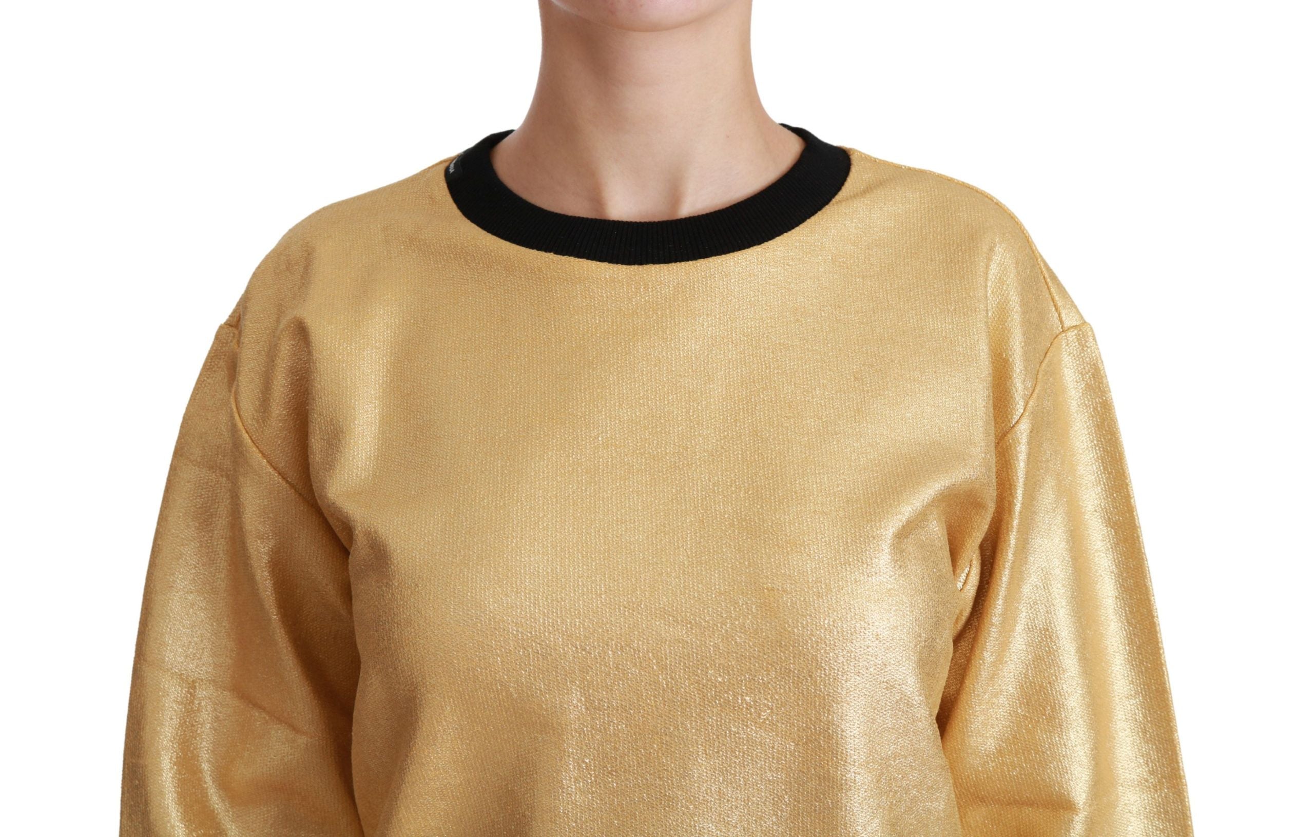 Elegant Gold Crew Neck Cotton Sweater - ventzia