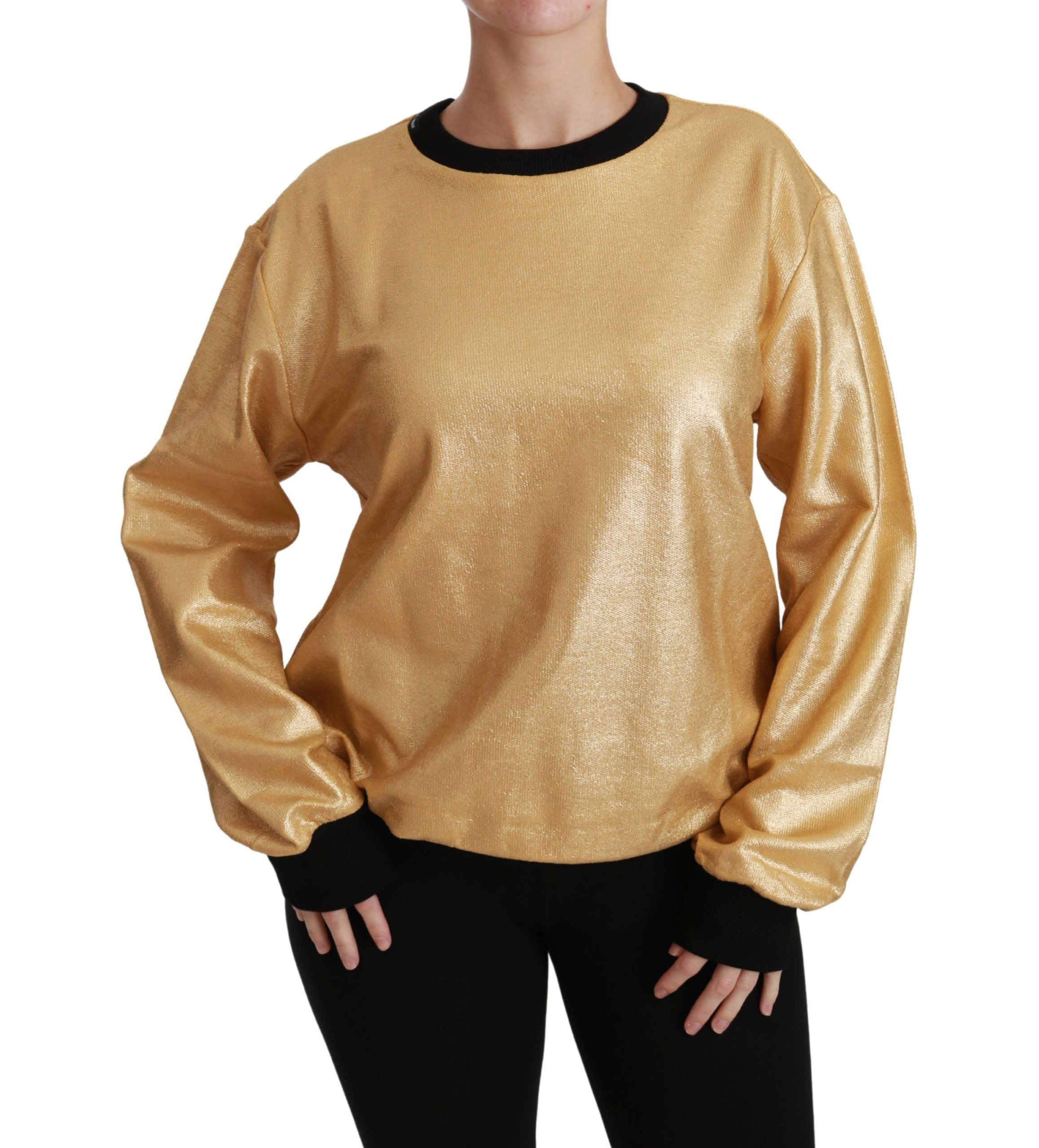 Elegant Gold Crew Neck Cotton Sweater - ventzia