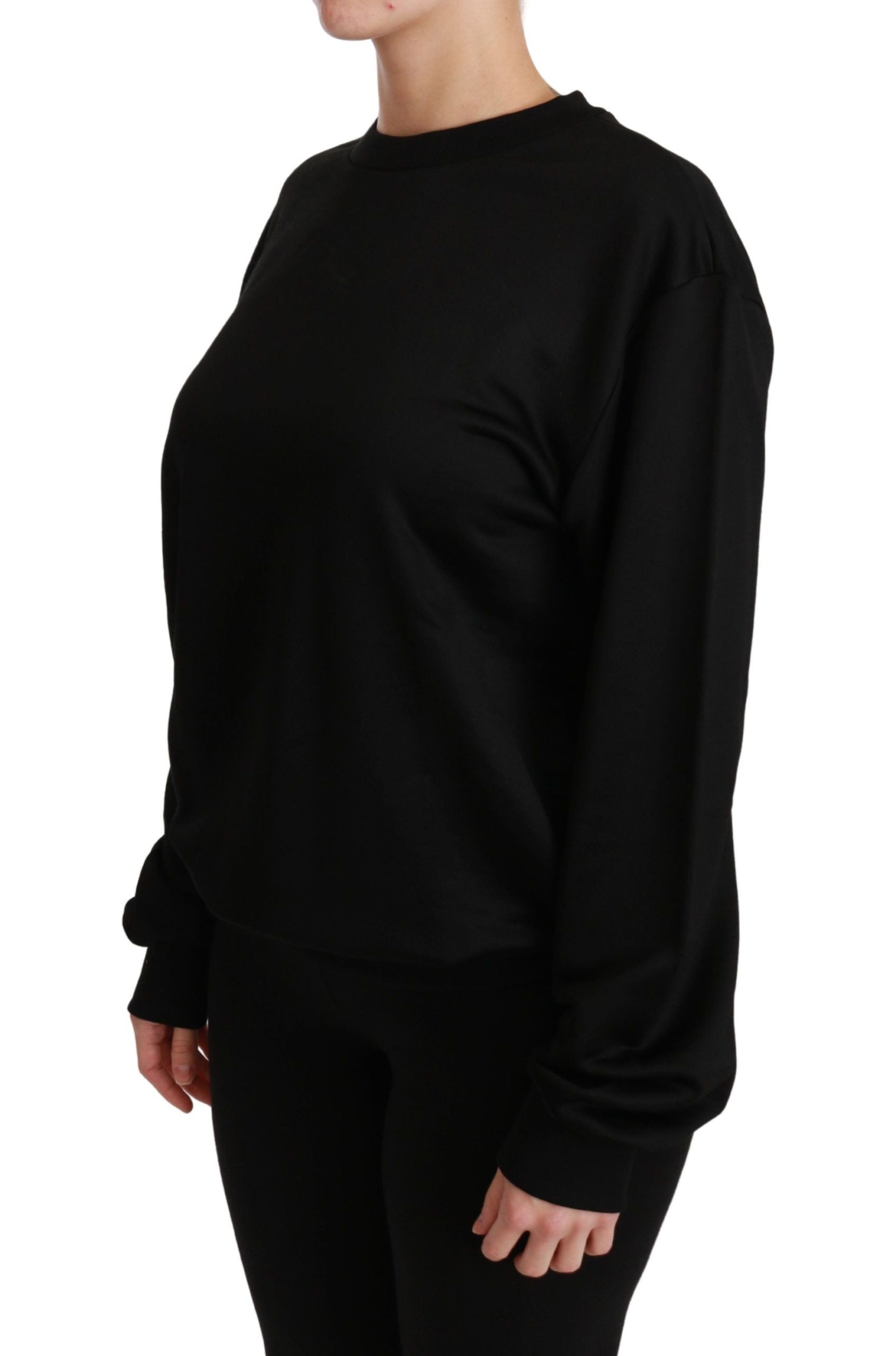 Elegant Black Cotton Crew Neck Pullover Sweater - ventzia