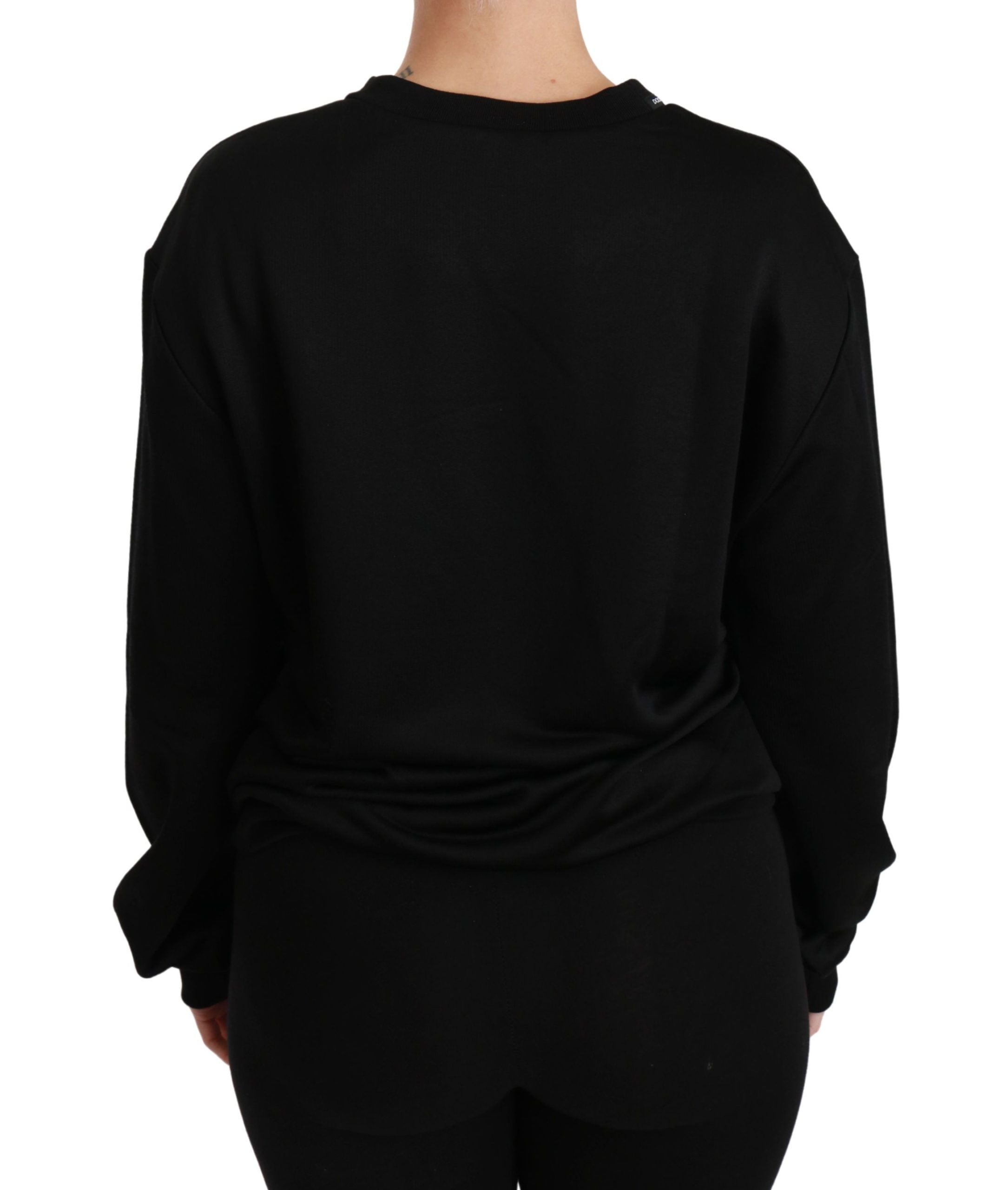 Elegant Black Cotton Crew Neck Pullover Sweater - ventzia