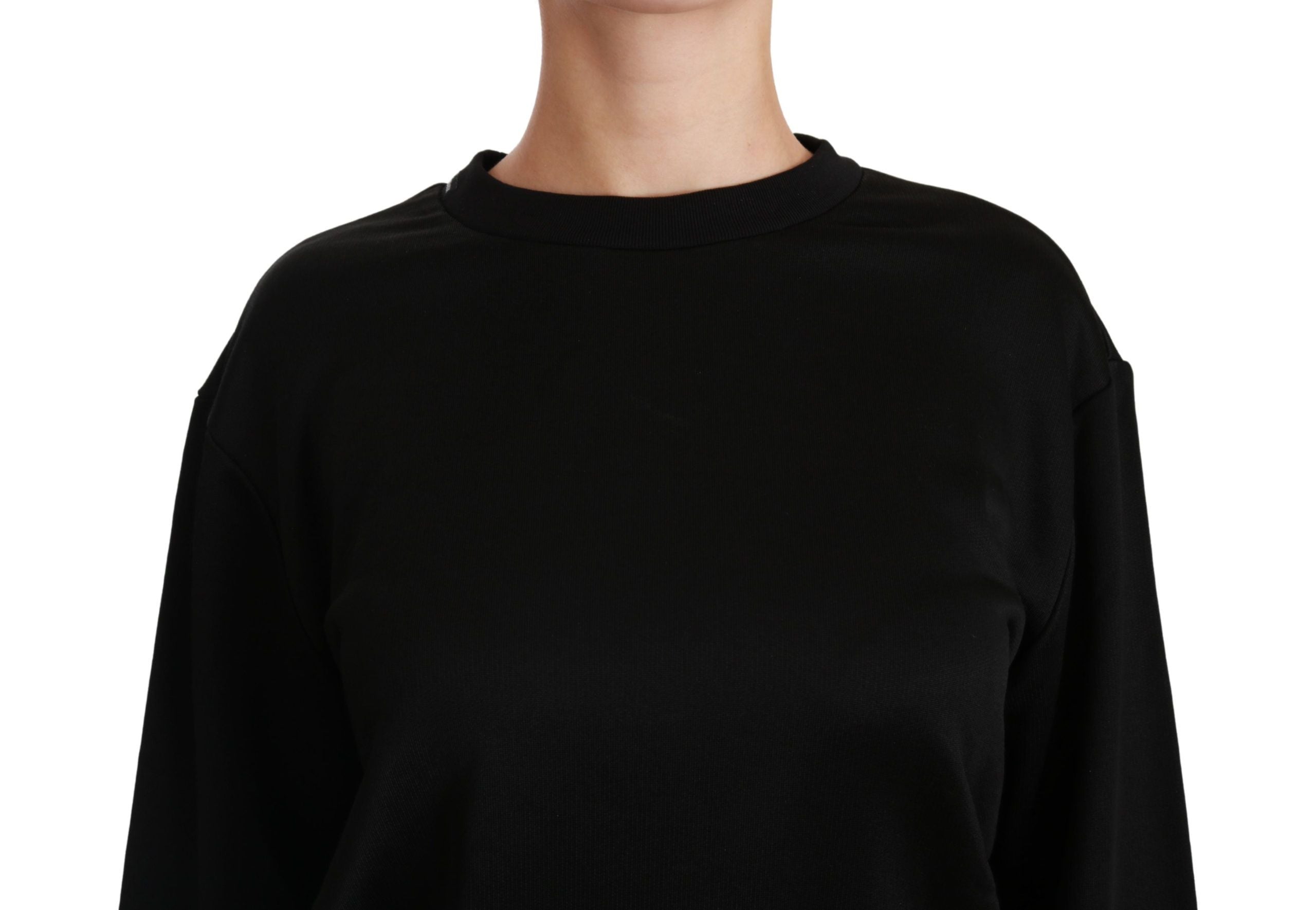 Elegant Black Cotton Crew Neck Pullover Sweater - ventzia