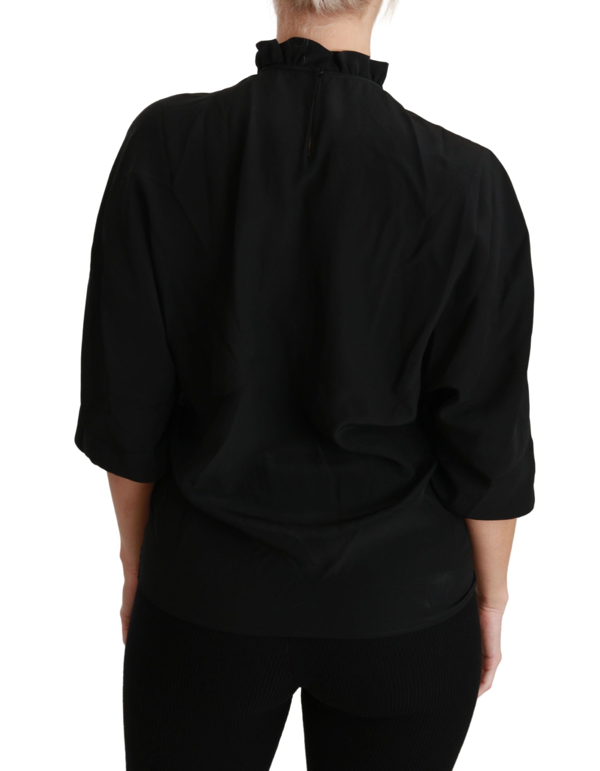 Elegant Black Silk Short Sleeve Blouse - ventzia