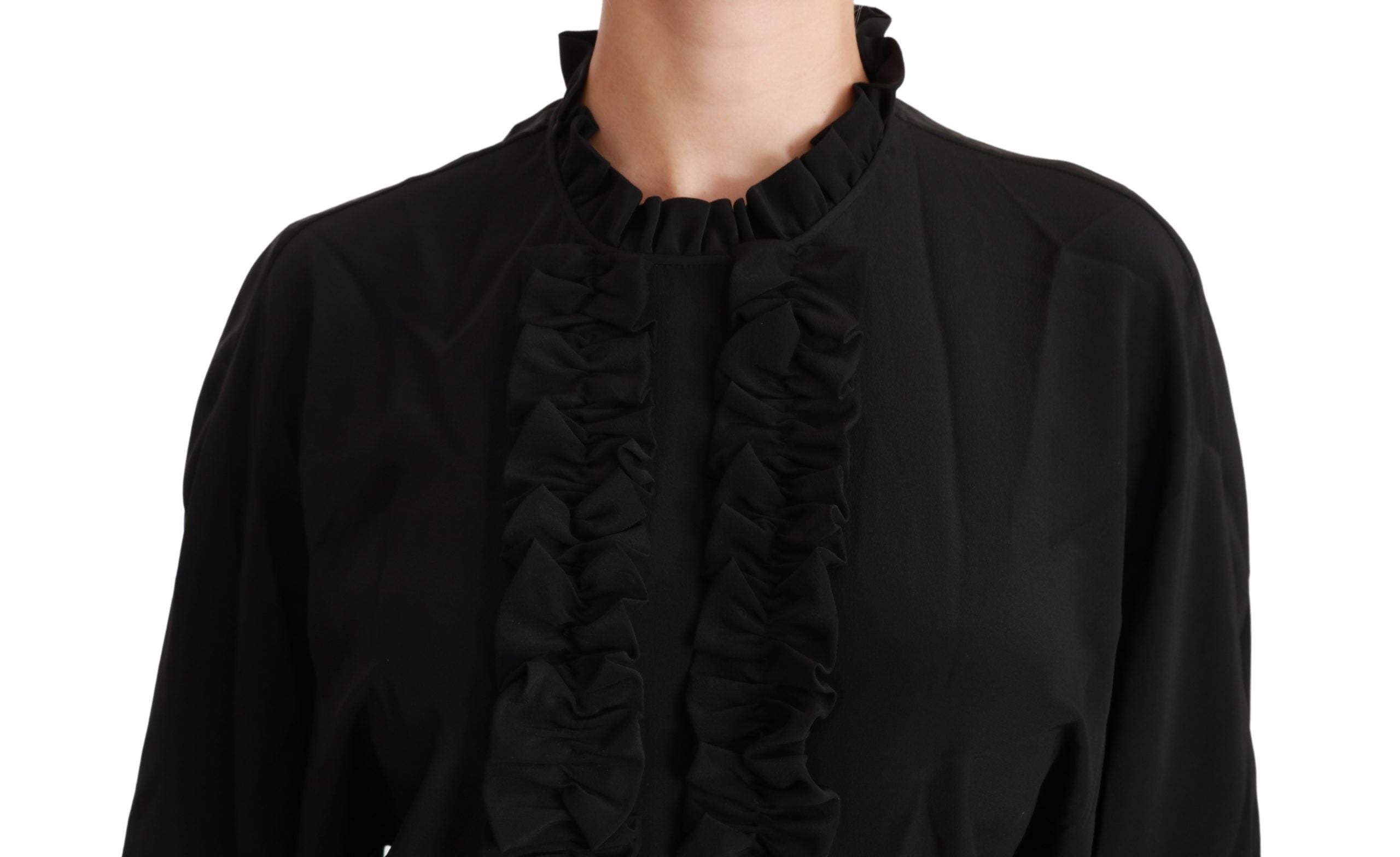 Elegant Black Silk Short Sleeve Blouse - ventzia