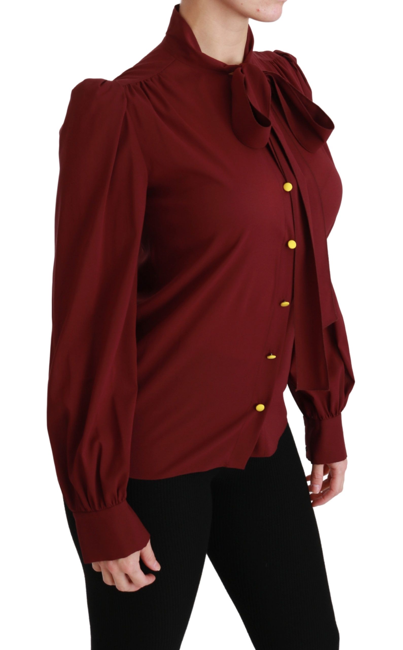Elegant Maroon Silk Blend Polo Blouse - ventzia