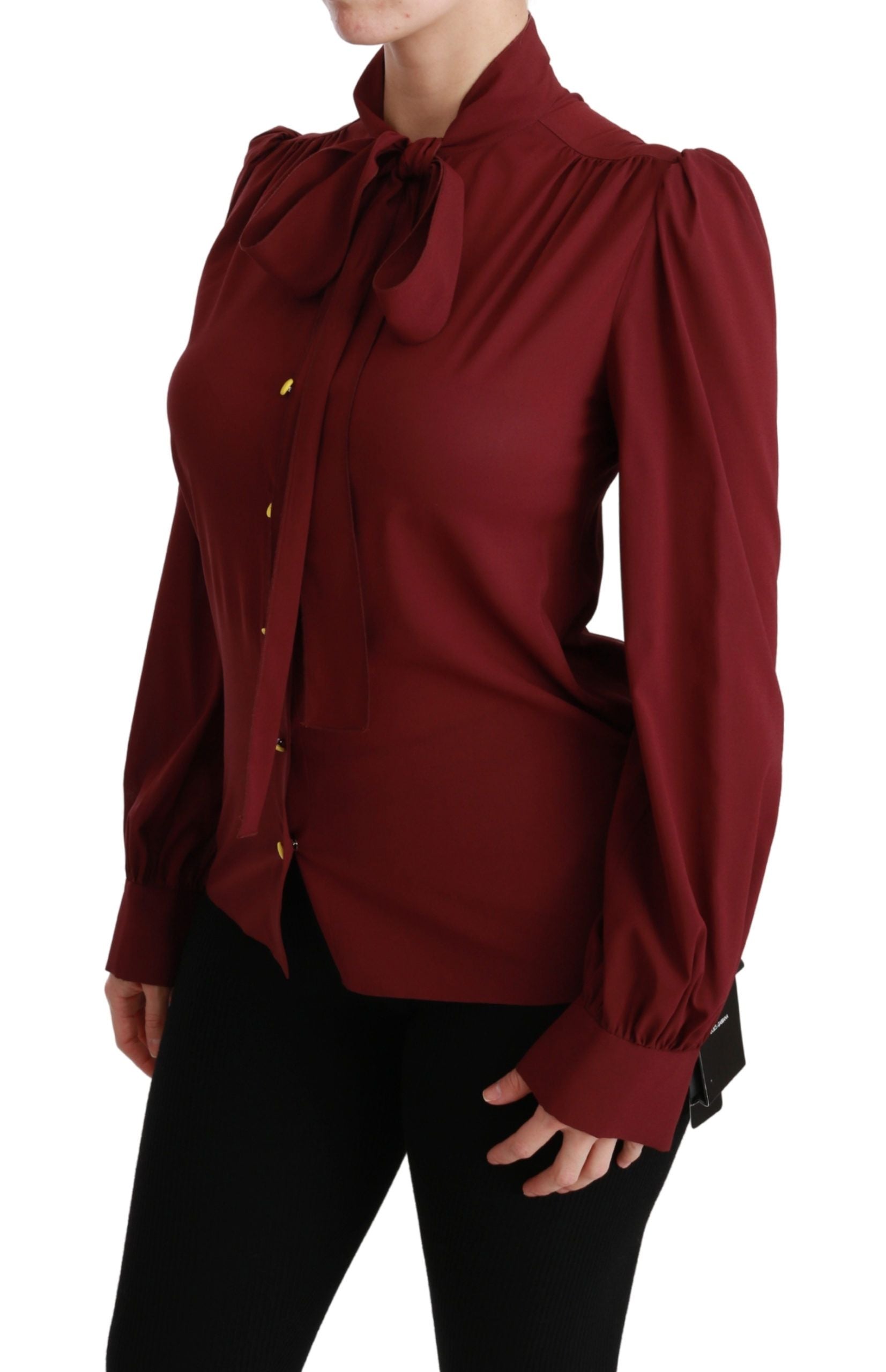 Elegant Maroon Silk Blend Polo Blouse - ventzia