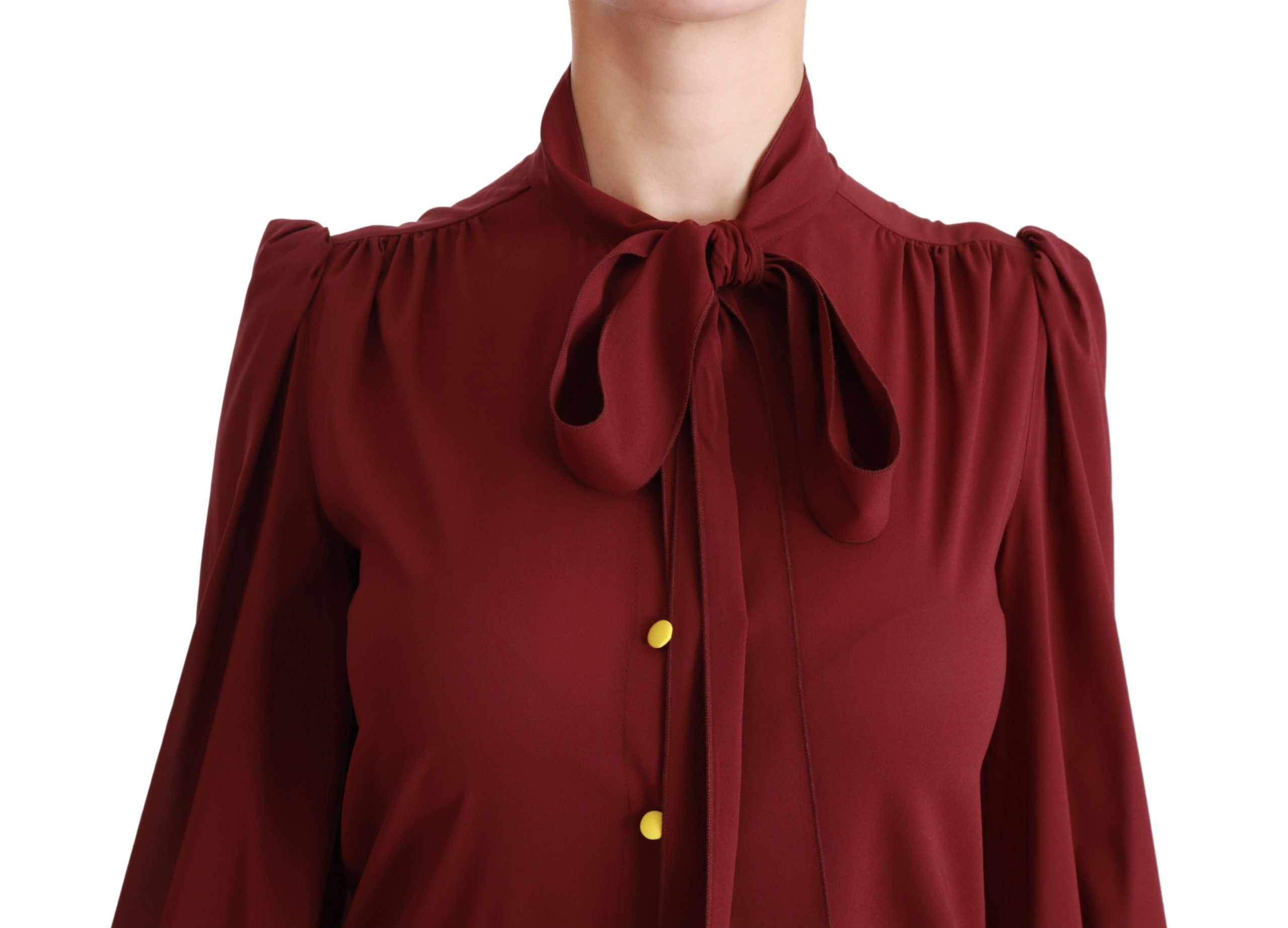 Elegant Maroon Silk Blend Polo Blouse - ventzia